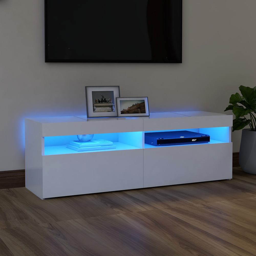 Televizoriaus spintelė su LED apšvietimu, balta, 120x35x40cm