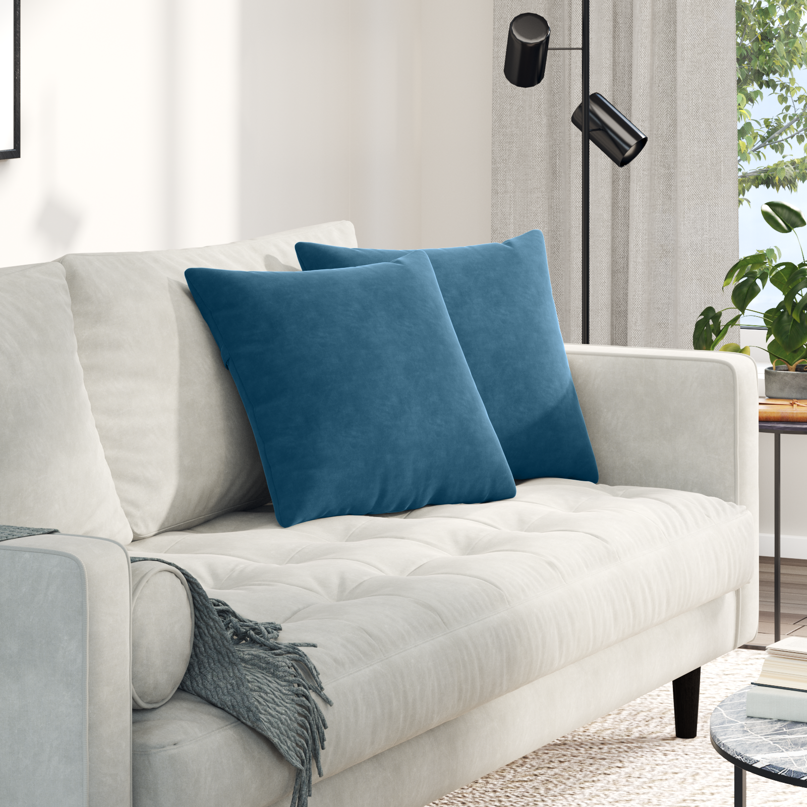 Sofa Cushions 2 pcs Blue 45 x 45 cm Corduroy fabric