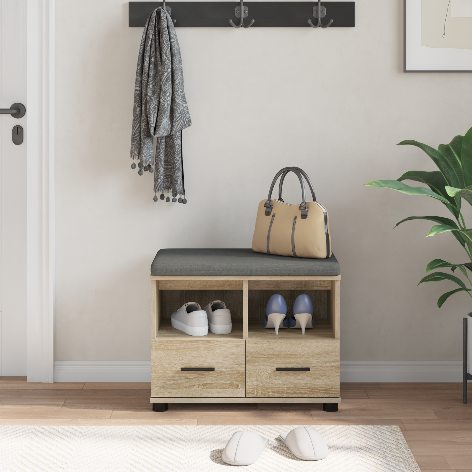 Hallway bench with cushion Sonoma oak 60 x 38 x 46 cm