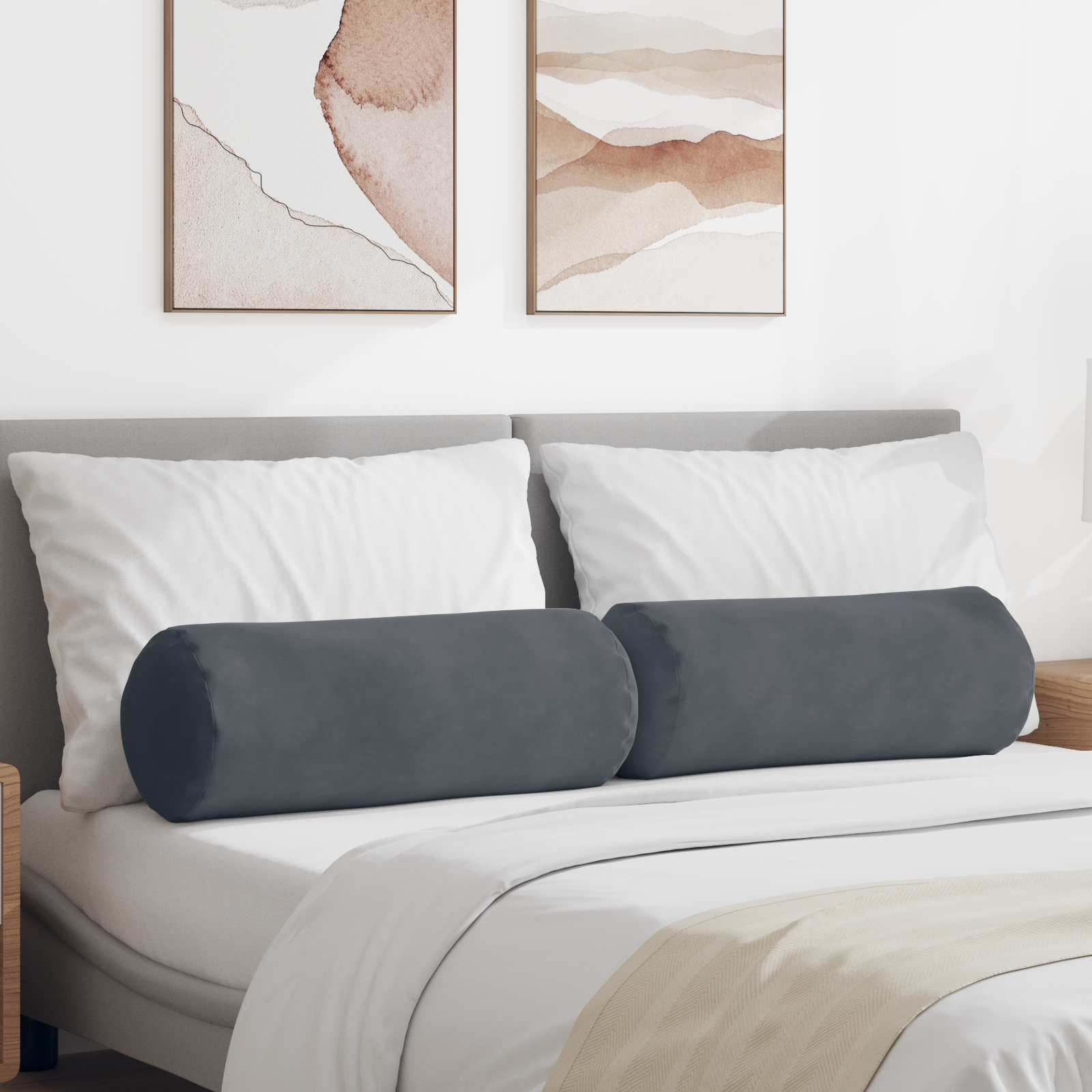 Pagalvės 2 pcs Tamsiai pilka Ø 25 x 70 cm Kordūrinis audinys