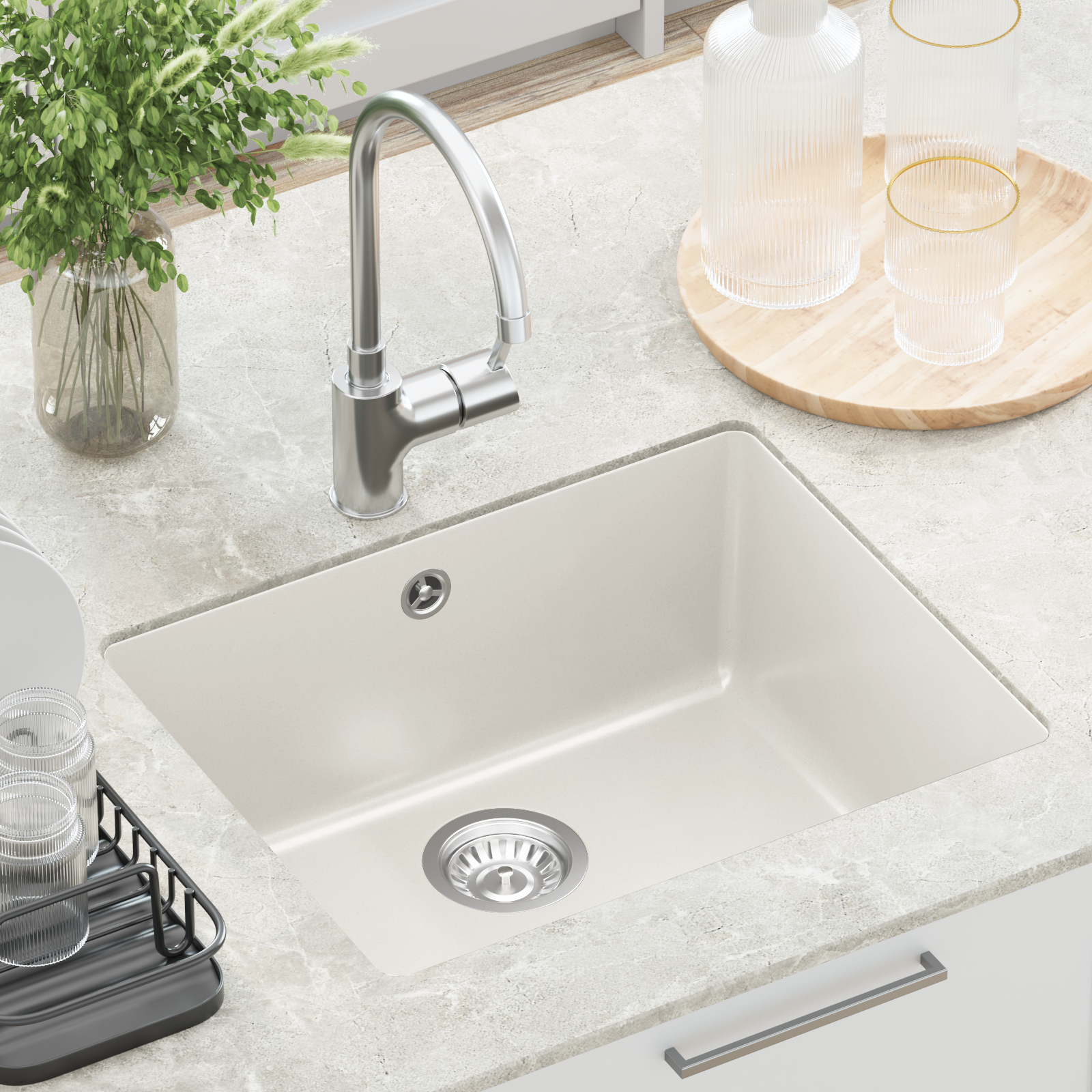 Kriauklė Balta 530 x 460 mm 80% Kvarcas ir 20% Derva