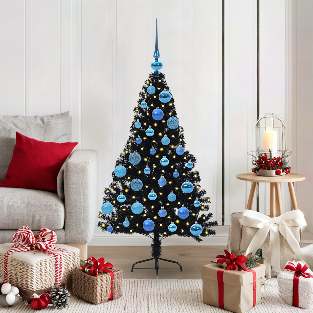Artificial Pre-Lit Christmas Tree Black 120 cm PVC