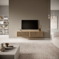 TV spintelė LORCAN, 138,6 cm, ąžuolas+juoda