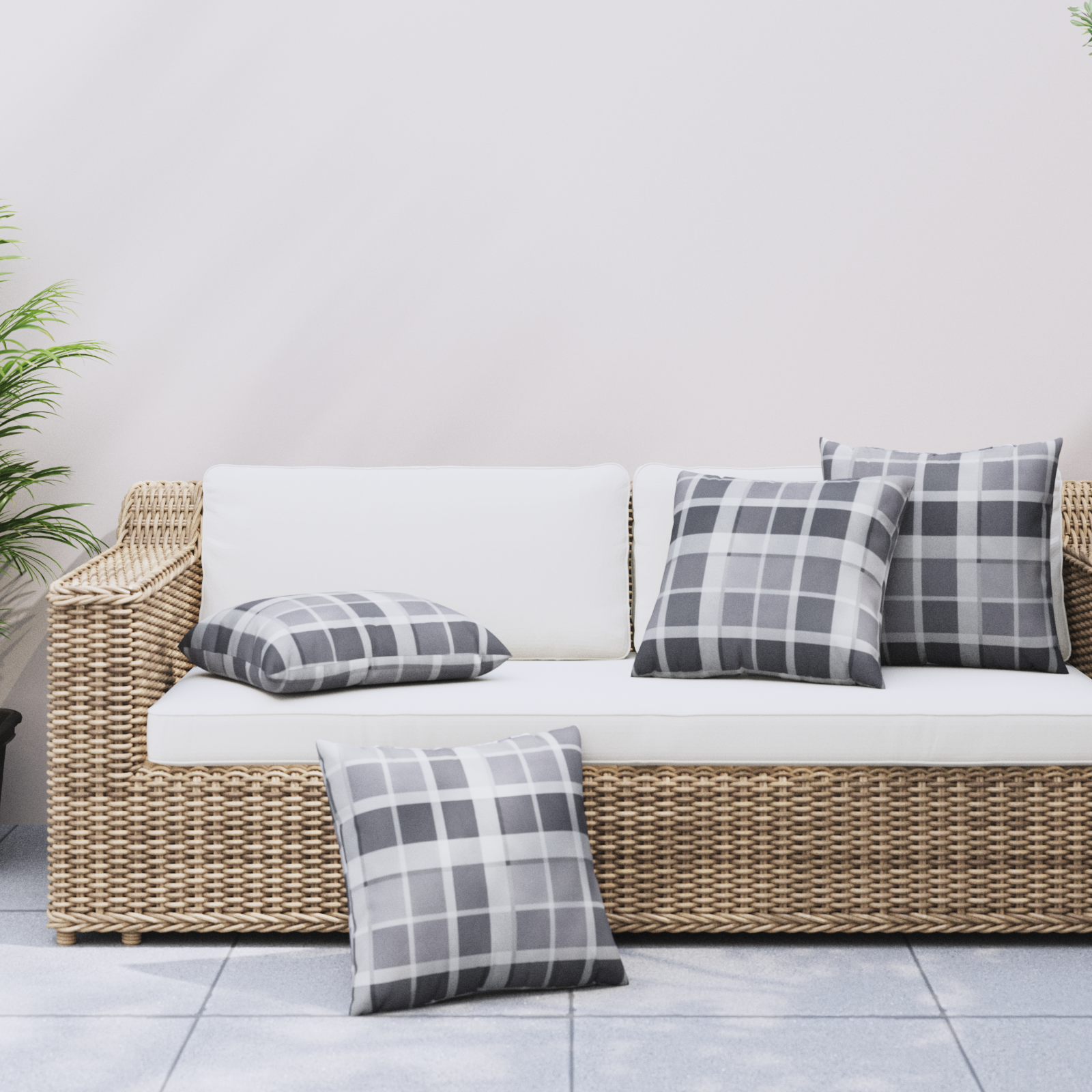Lauko pagalvė Languotas 4 pcs PilkasCheck 60 x 60 cm Audinys
