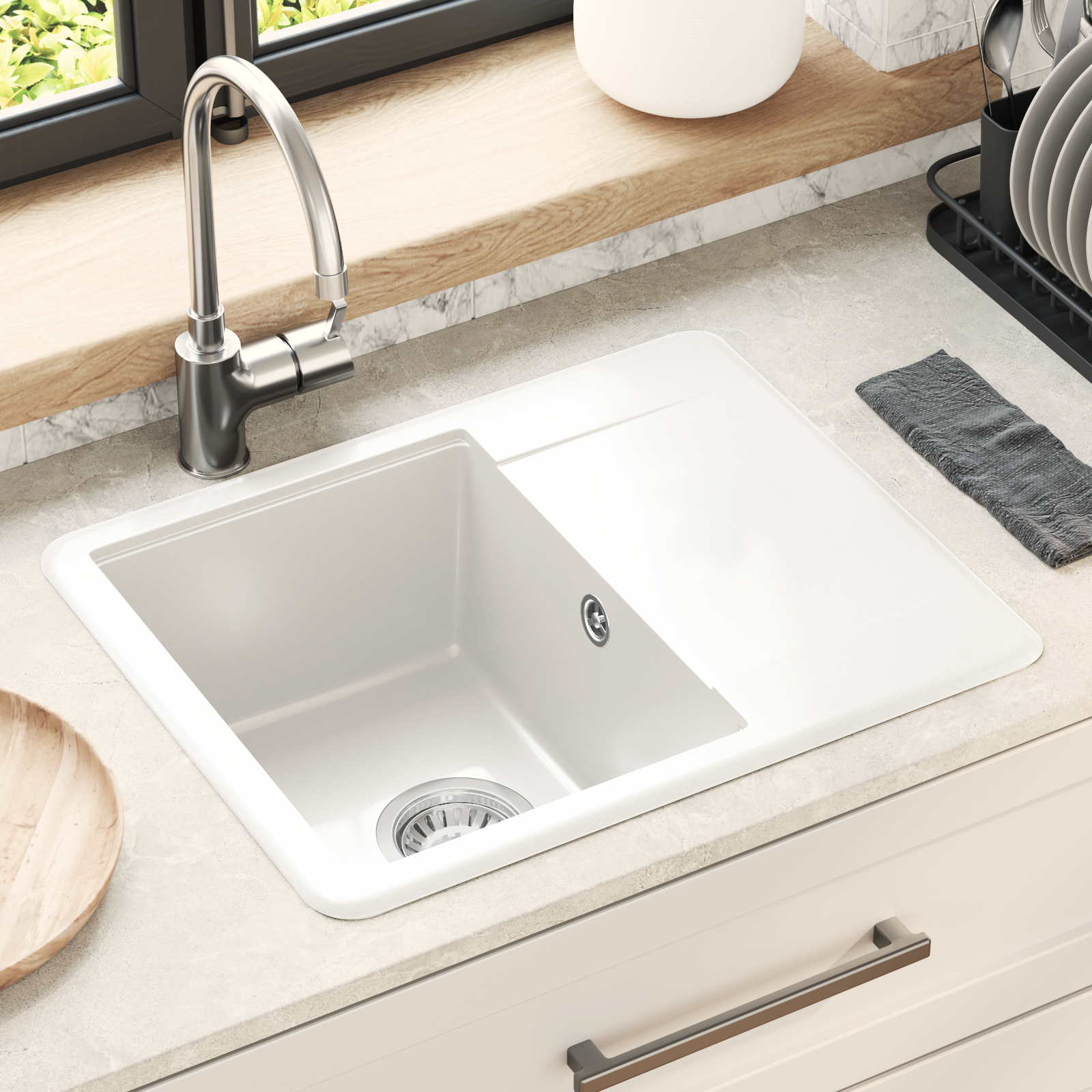 Izlietne Balta 560 x 460 mm 80% Kvarcs un 20% Sveķi