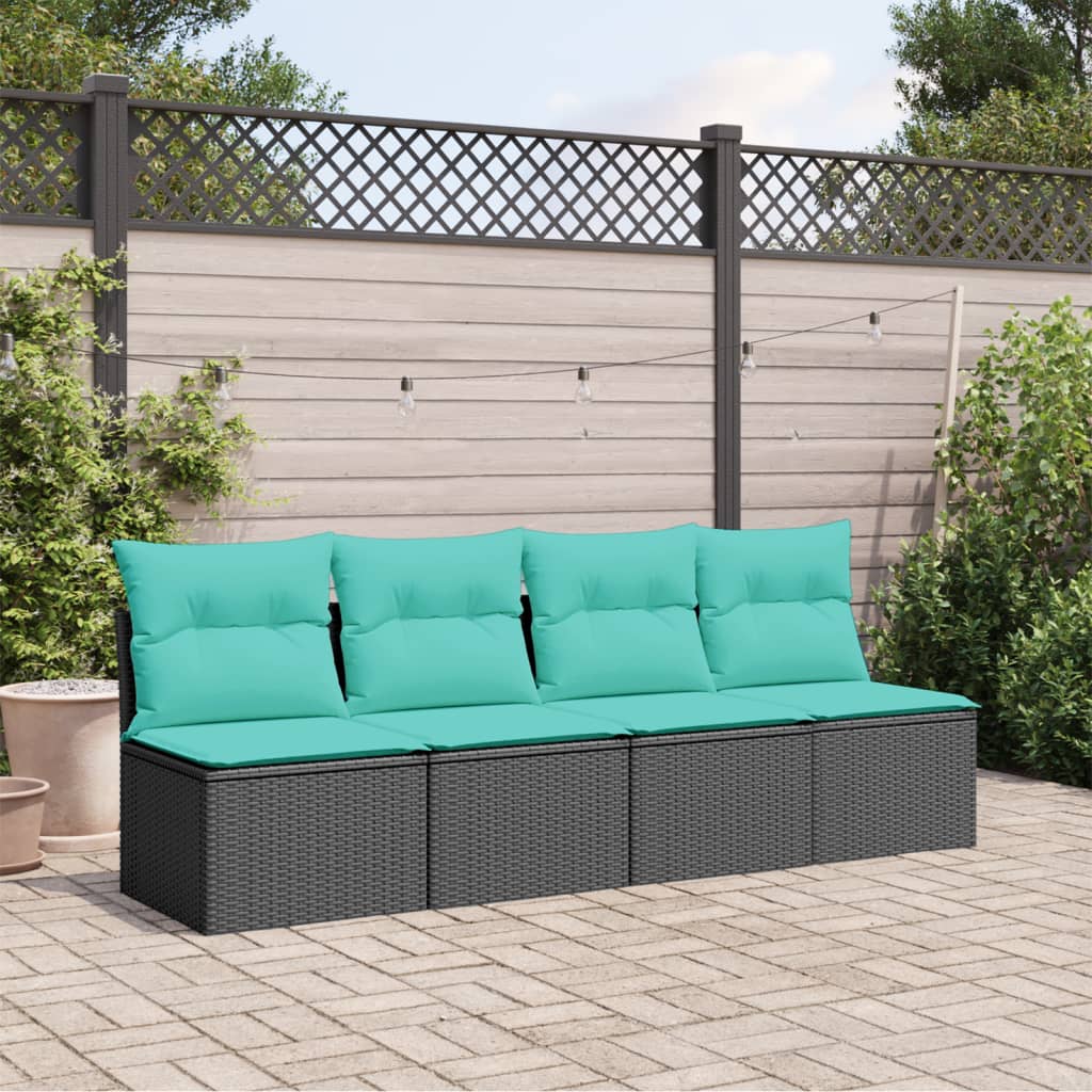 Sodo sofa su pagalvėlėmis, 4 sėdimos vietos, juodas, poliratanas