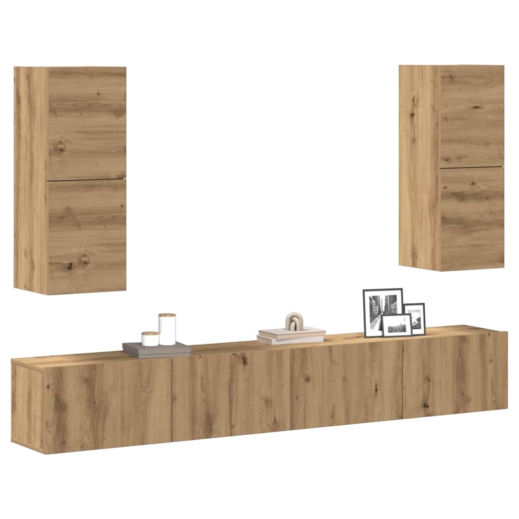 4 dalių sieninis televizoriaus spintelės komplektas Artisan Oak