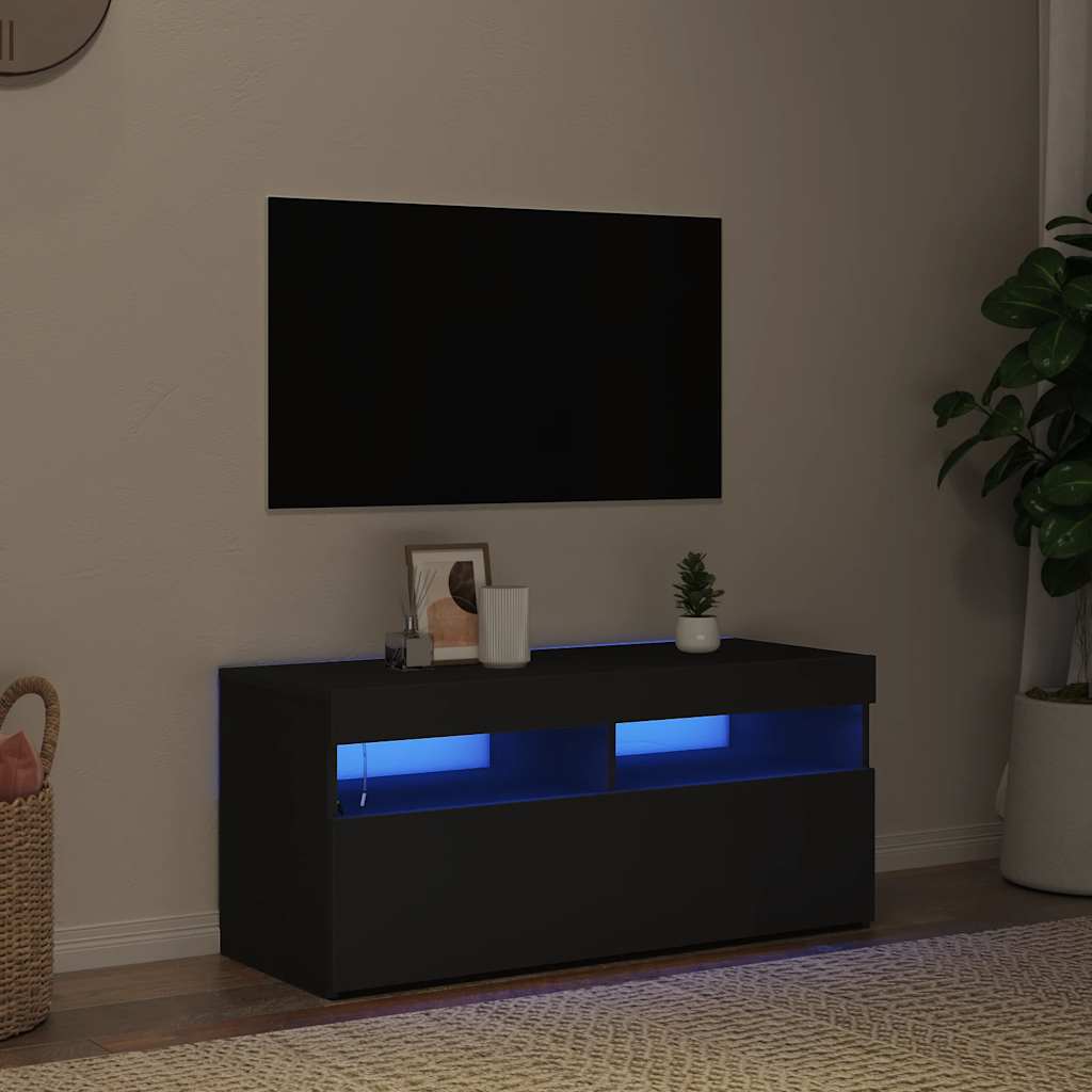 Televizoriaus spintelė su LED apšvietimu, juoda, 90x35x40cm