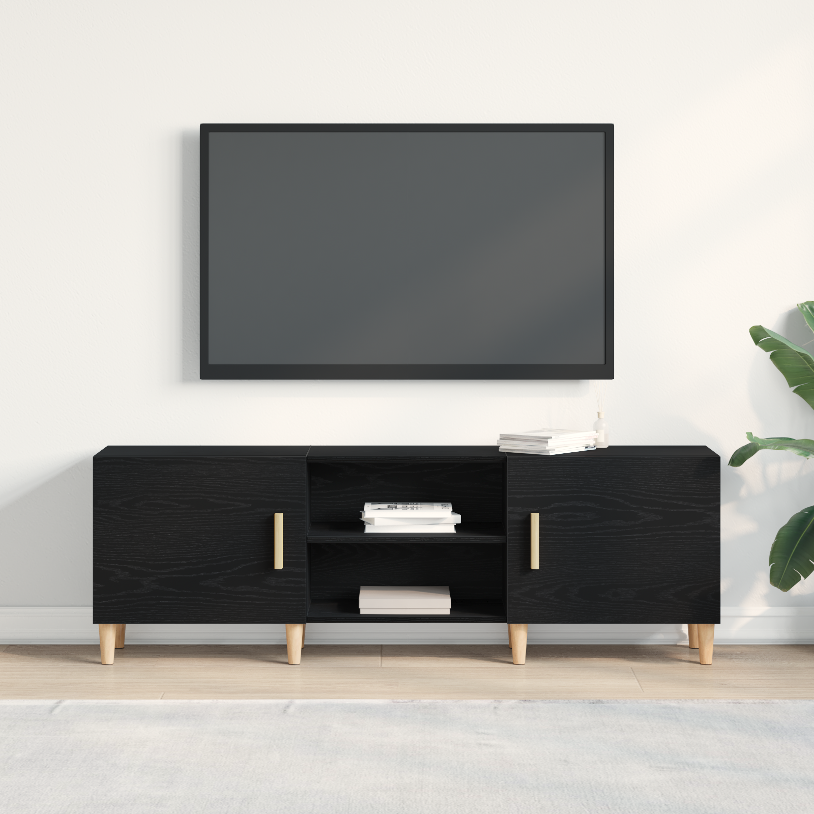 TV kabinetas juoda ąžuolo 150 x 30 x 50 cm Apdirbta mediena