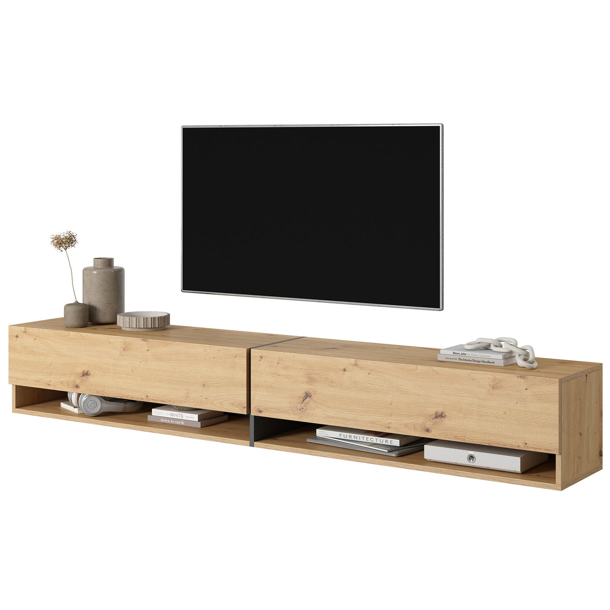 TV spintelė FIONNA, 200 cm, ąžuolas+grafitas