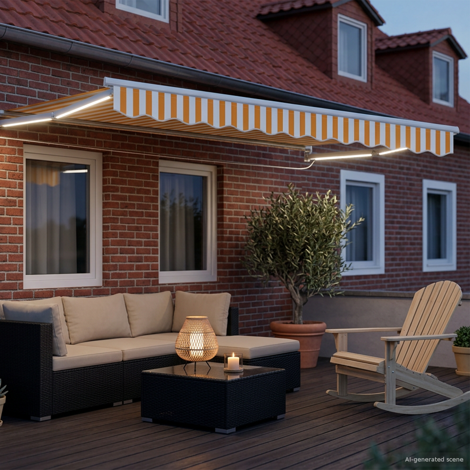 Manuāla izvelkama markīze ar LED, dzeltena un balta, 2,5 x 2 m