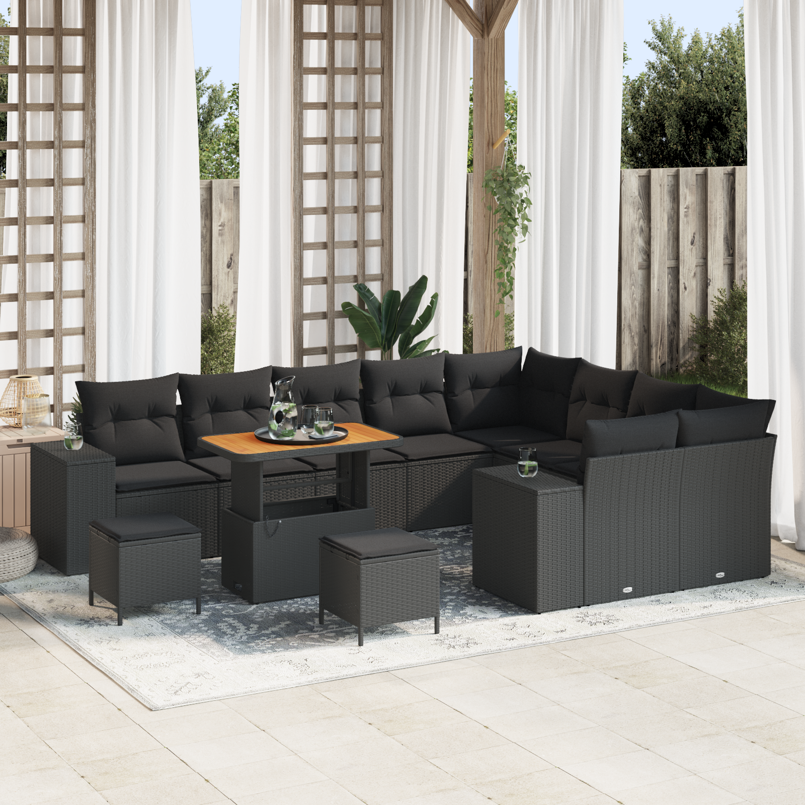 Sodo Sofų Rinkinys su pagalve 12 pcs Juoda 90 x 55 x 71 cm