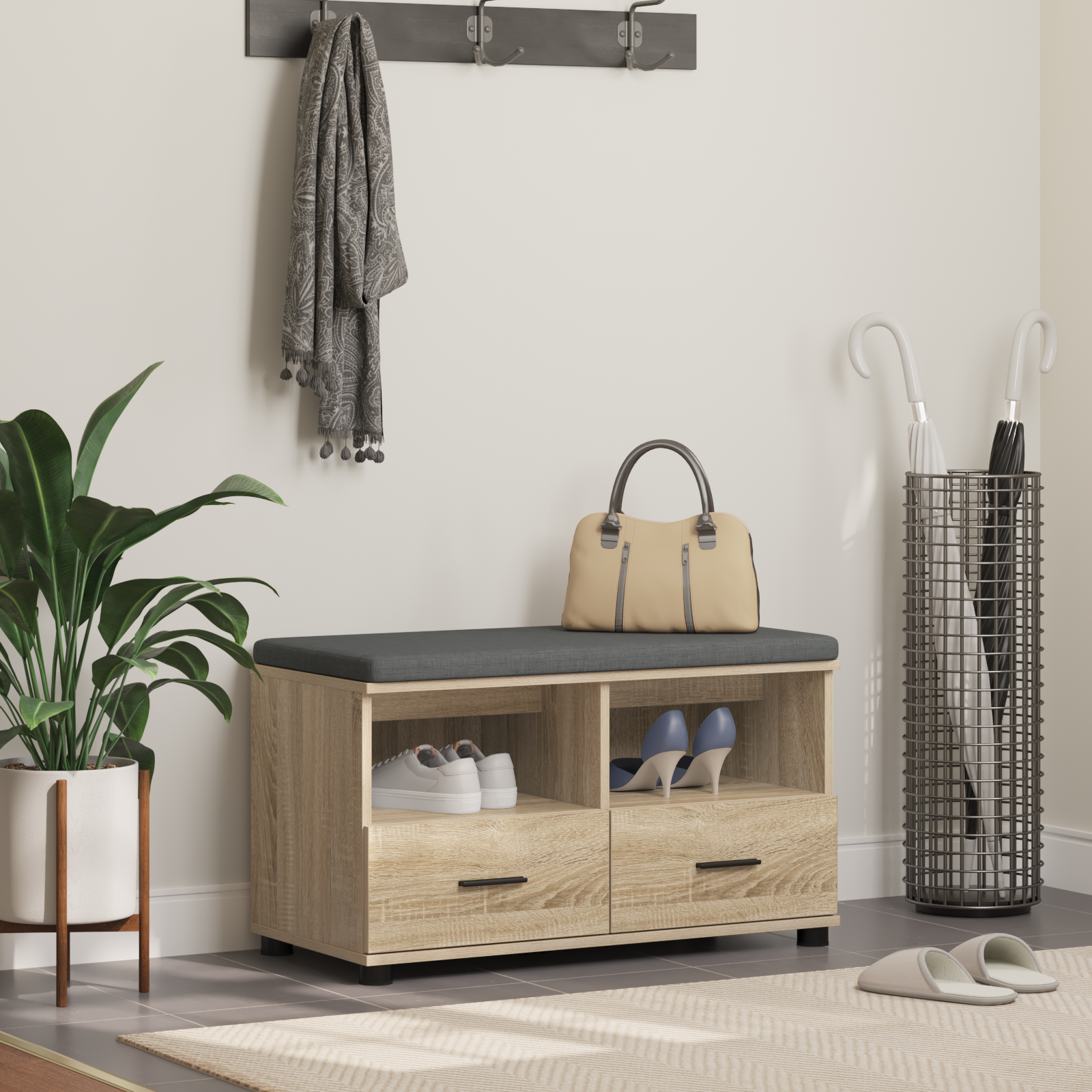 Koka sols ar spilvenu Sonoma ozols 80 x 38 x 46 cm