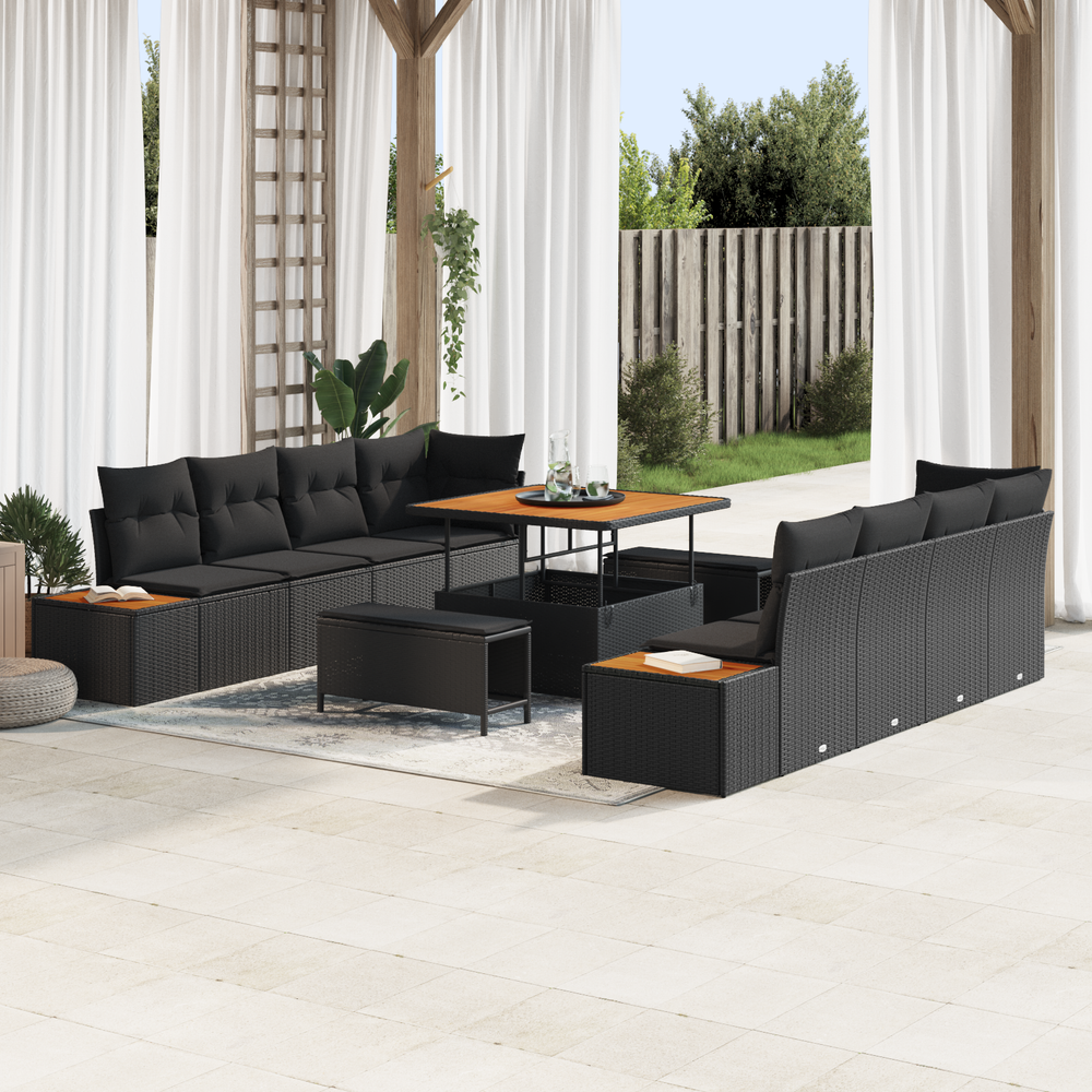 Sodo Sofų Rinkinys su pagalve 11 pcs Juoda