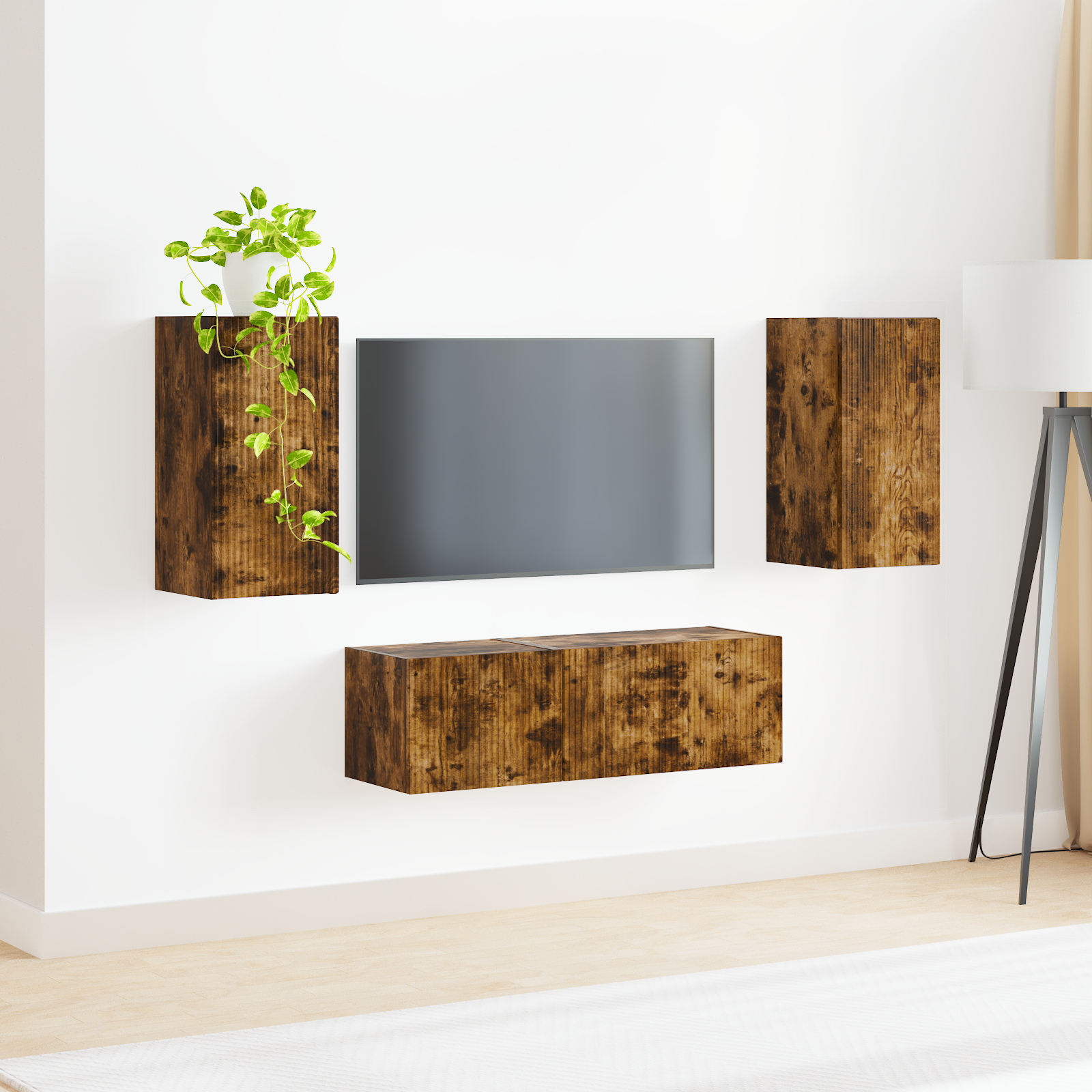 TV sieninio kabineto komplektas 4 pcs Rūkyta ąžuolas