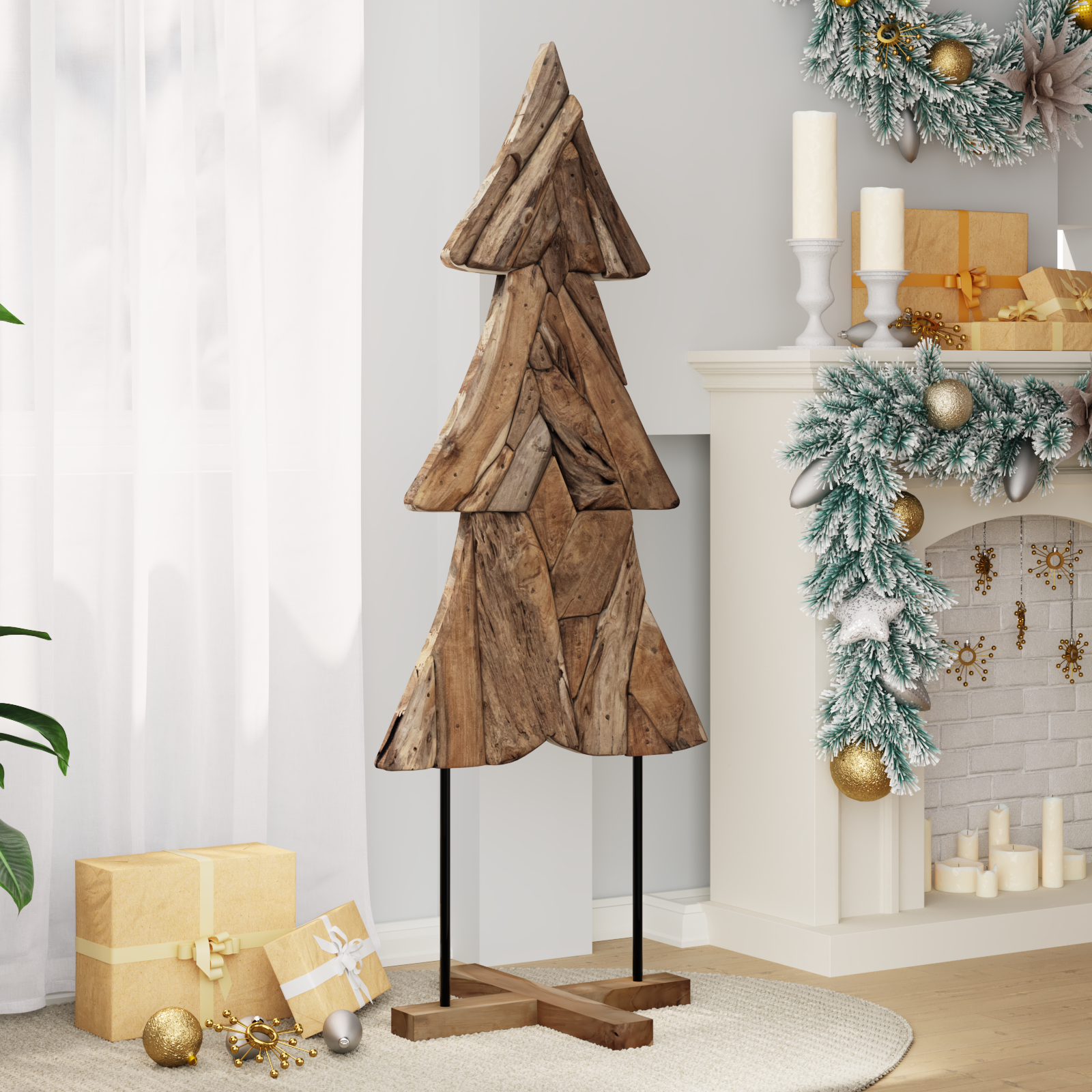 Ziemassvētku eglīte ar statīvu Brūna 150 cm Tīkkoks masīvs