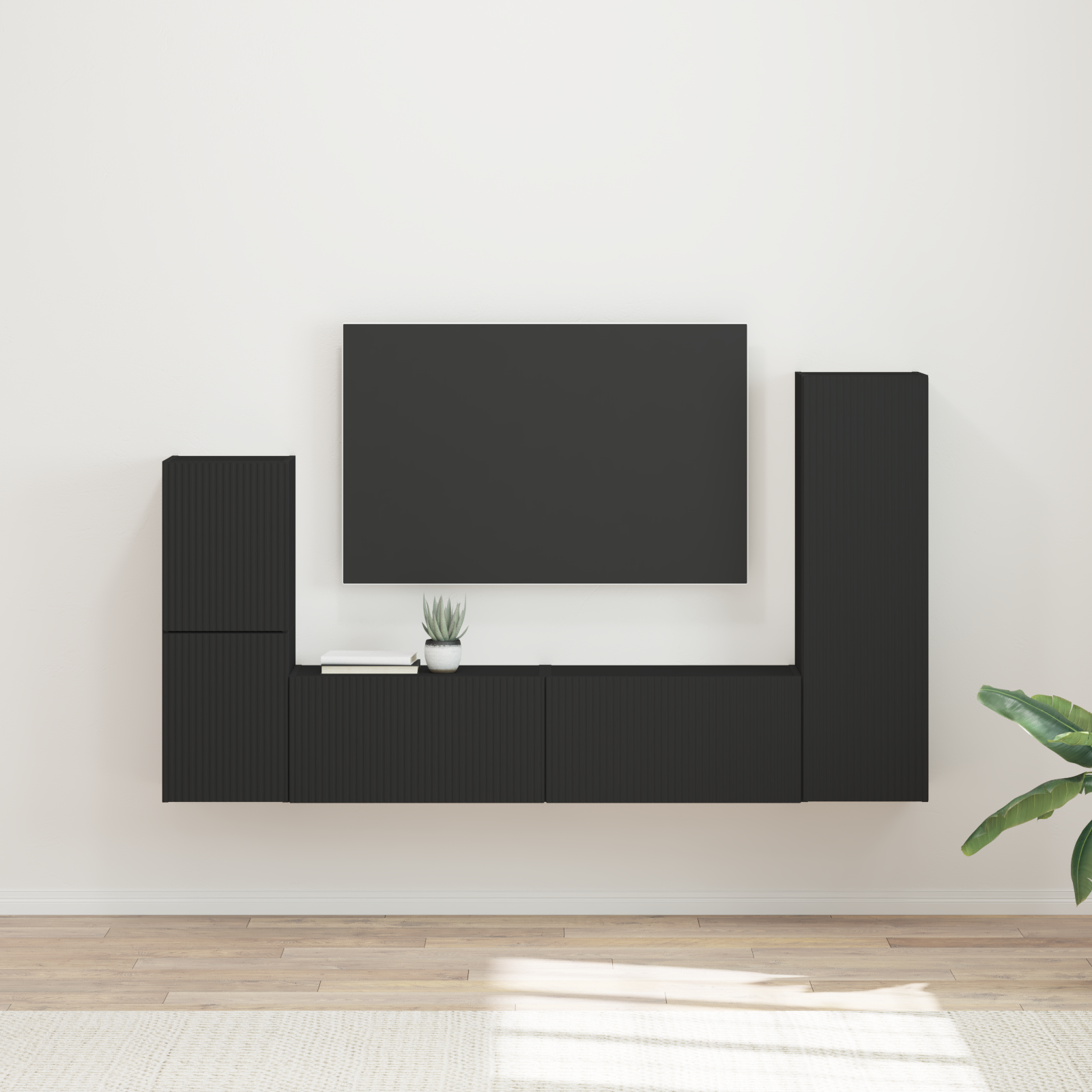 TV spintelių komplektas 4 pcs Juoda Apdirbta mediena