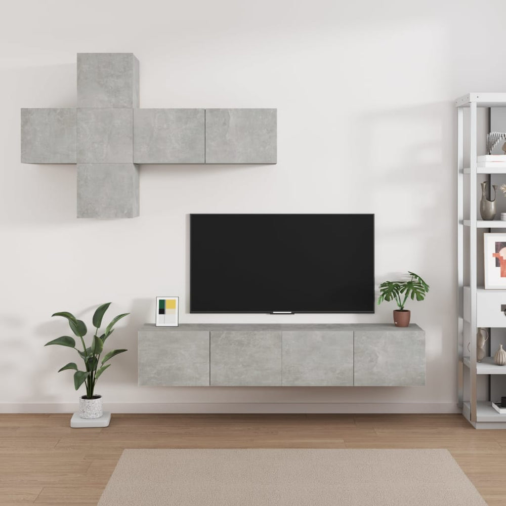 TV spintelių komplektas, 7 dalių, betono pilkas, mediena