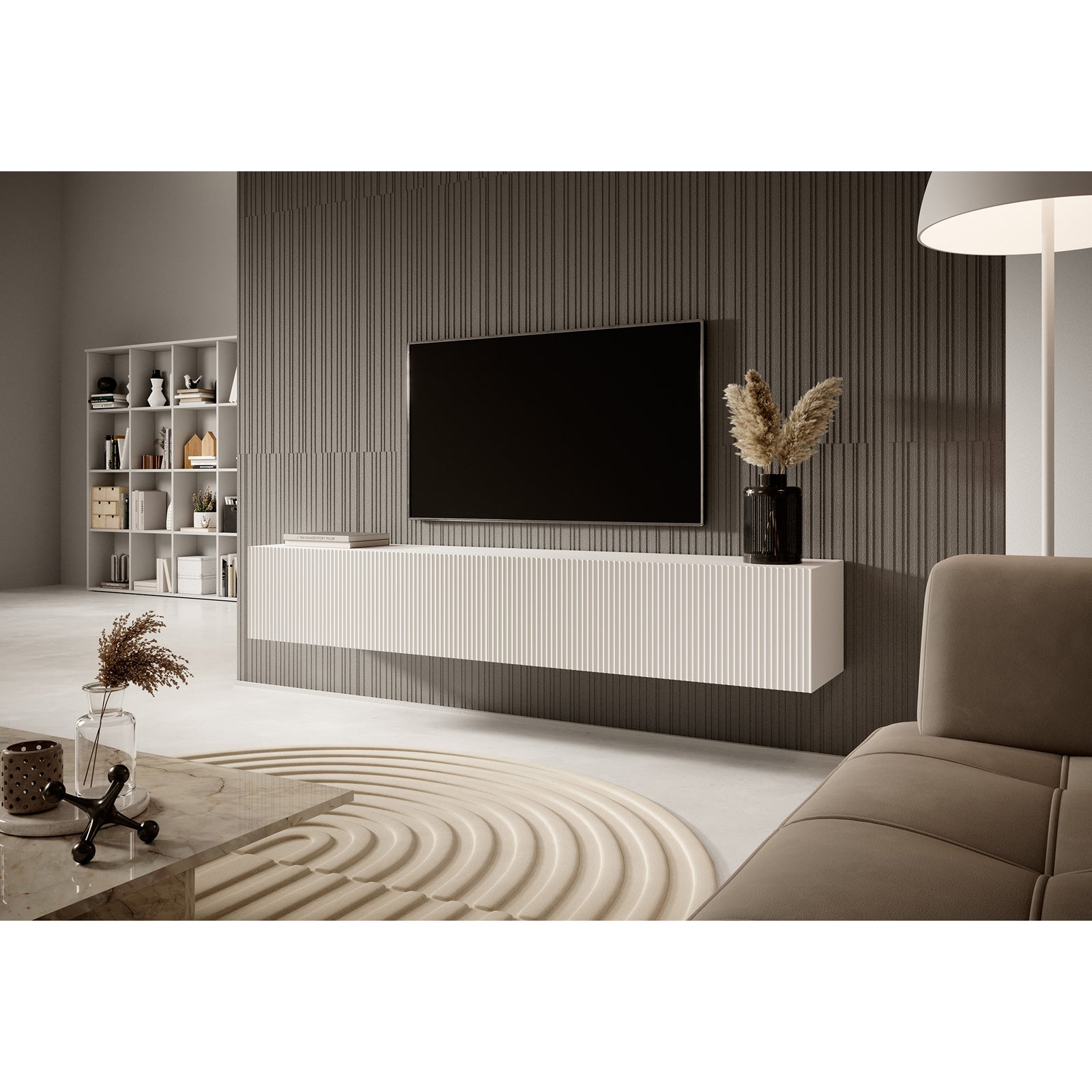 TV staliukas VELDIO, balta, 175 cm, pakabinamas