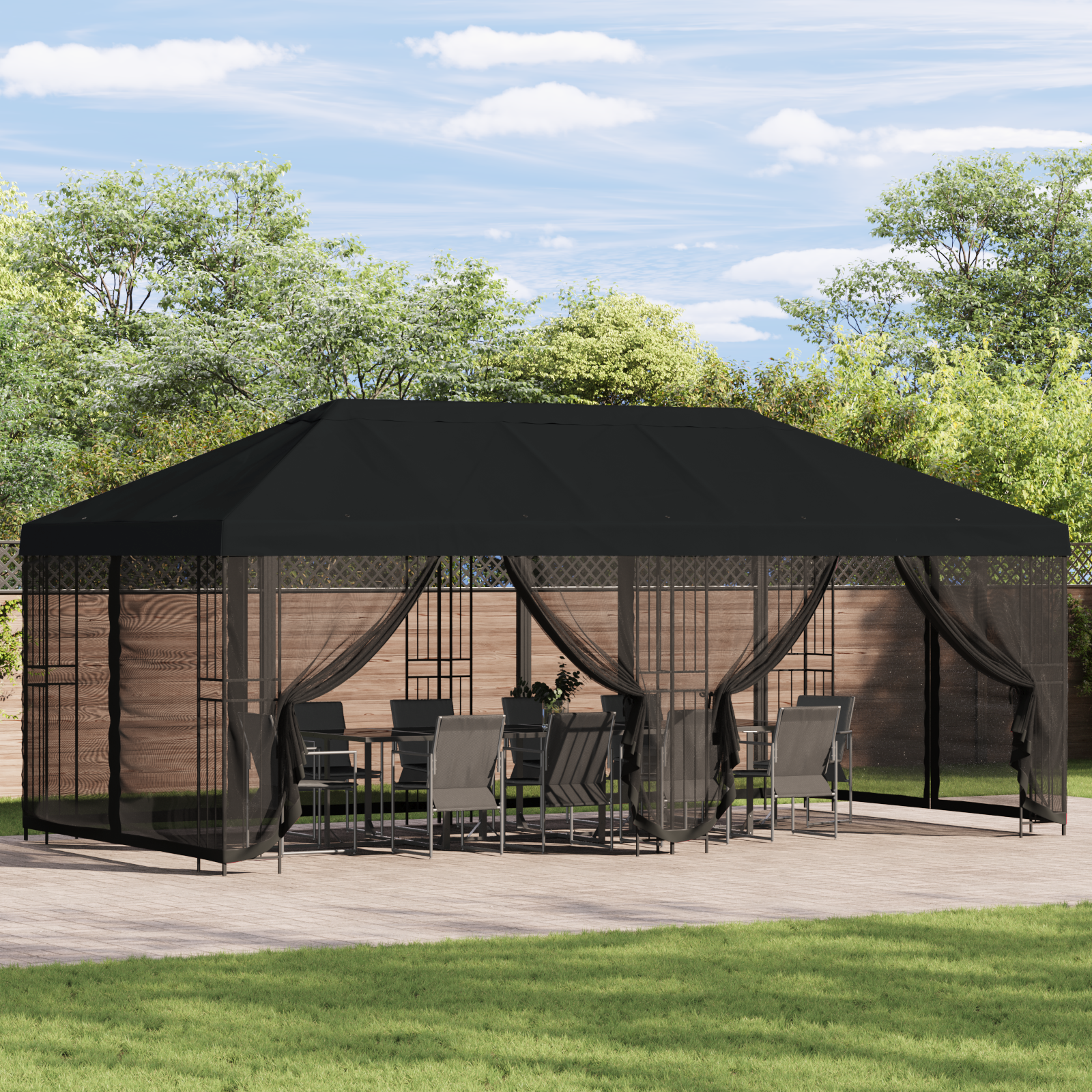 Paviljonas su šoninėmis sienelėmis 6 x 3 m Juoda