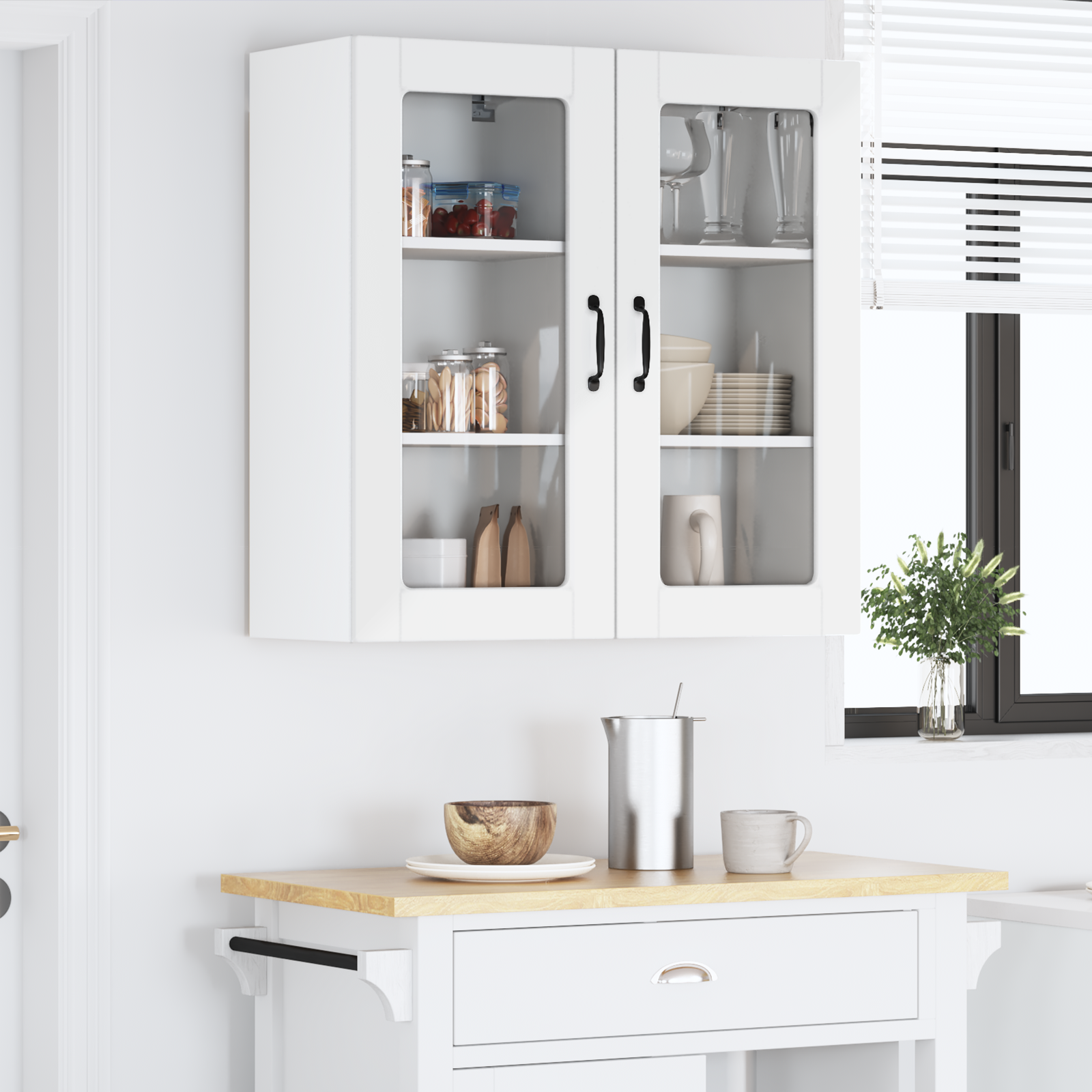 Virtuvės sieninė spintelė 2 pcs Aukštai blizganti balta