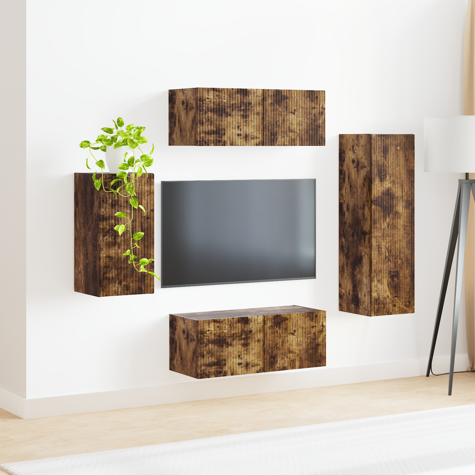 TV spintelių komplektas 3 pcs Rūkyta ąžuolas Apdirbta mediena