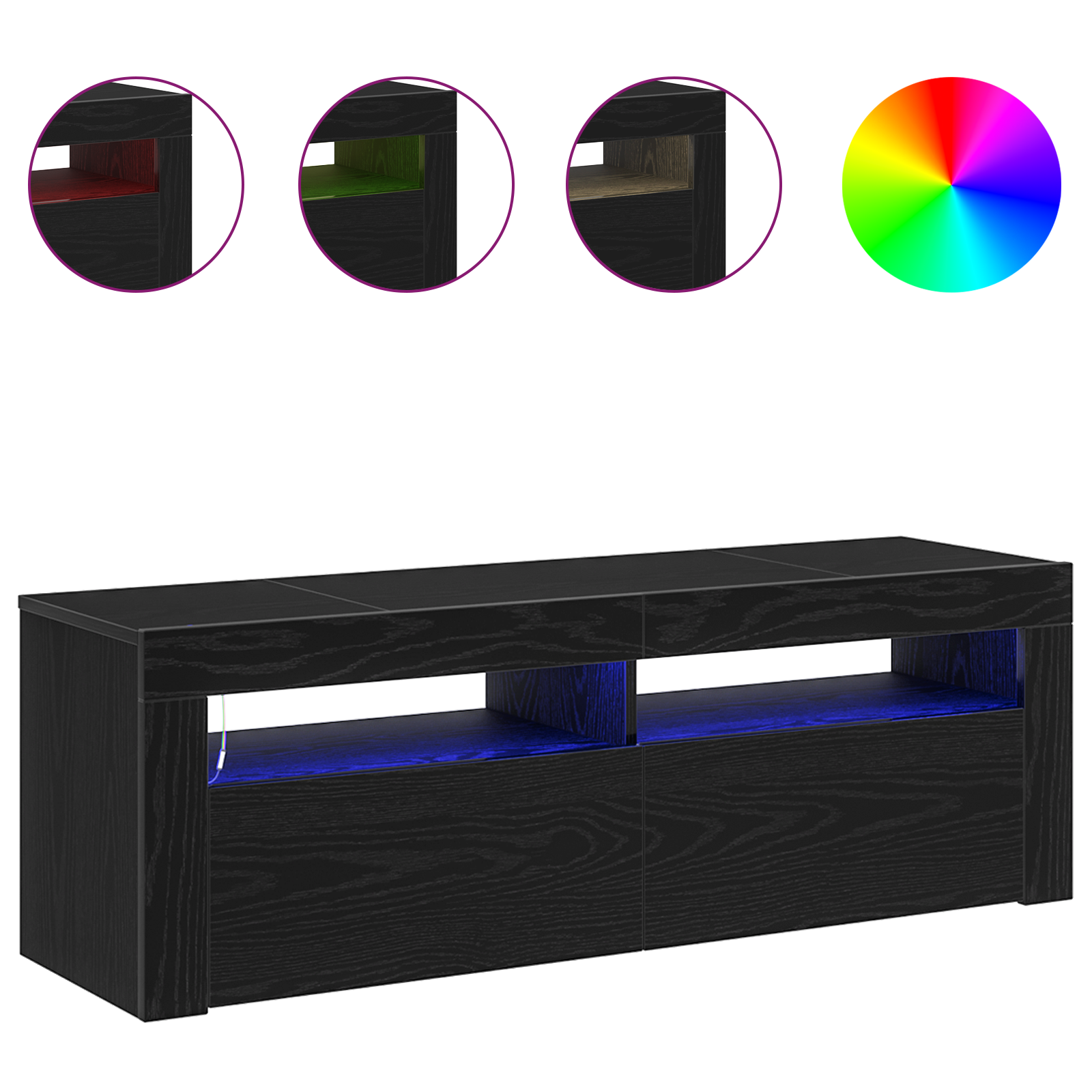 Televizora skapītis ar LED Melns ozols 120 x 35 x 40 cm