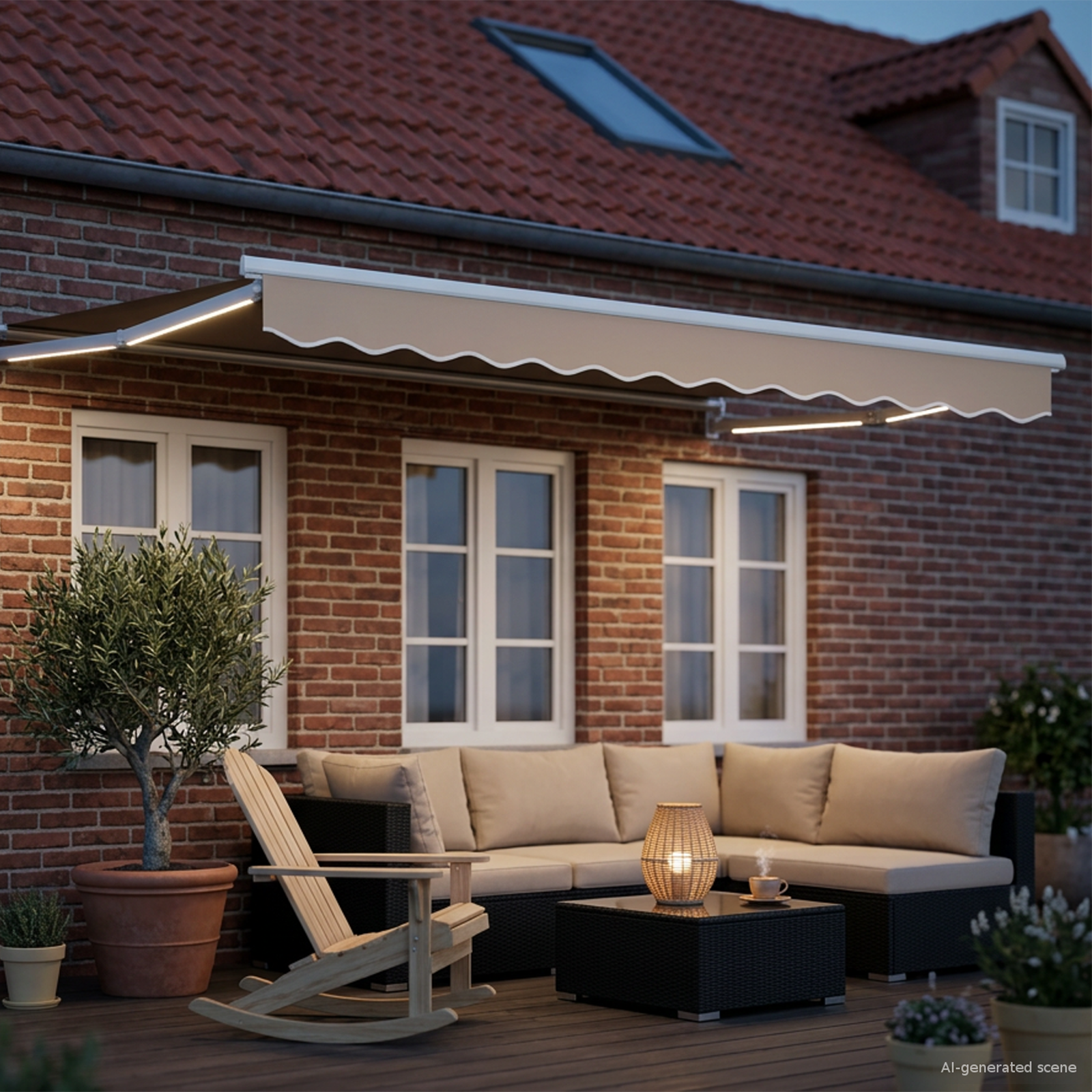 Rankinė ištraukiama markizė su LED Bežinė ir balta 3,5 x 2,5 m