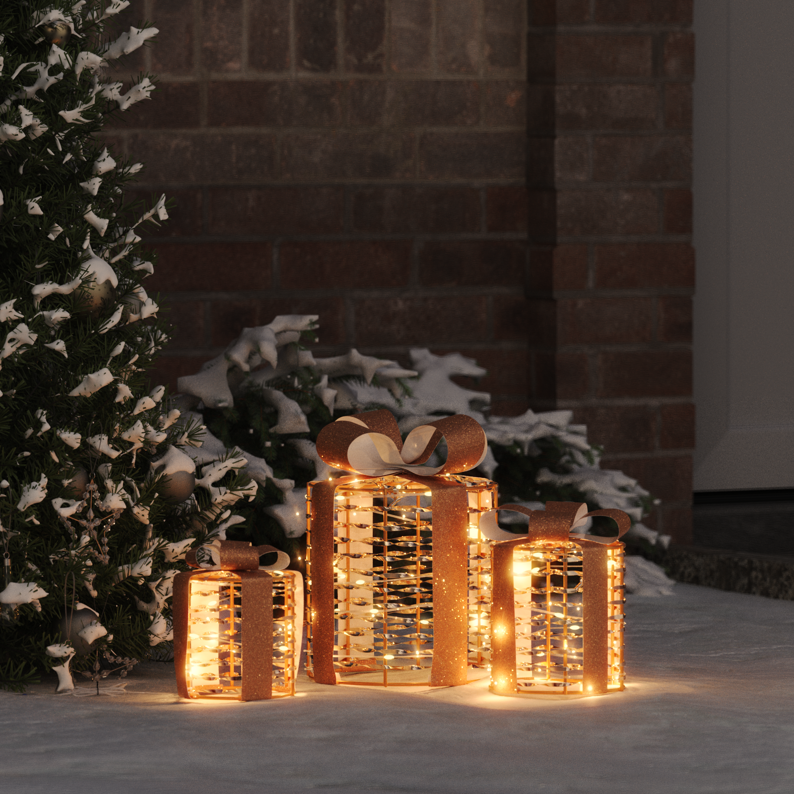 Dovanų Dėžutės Dekoracija 3 pcs Šilta balta 20 x 20 x 20 cm PET