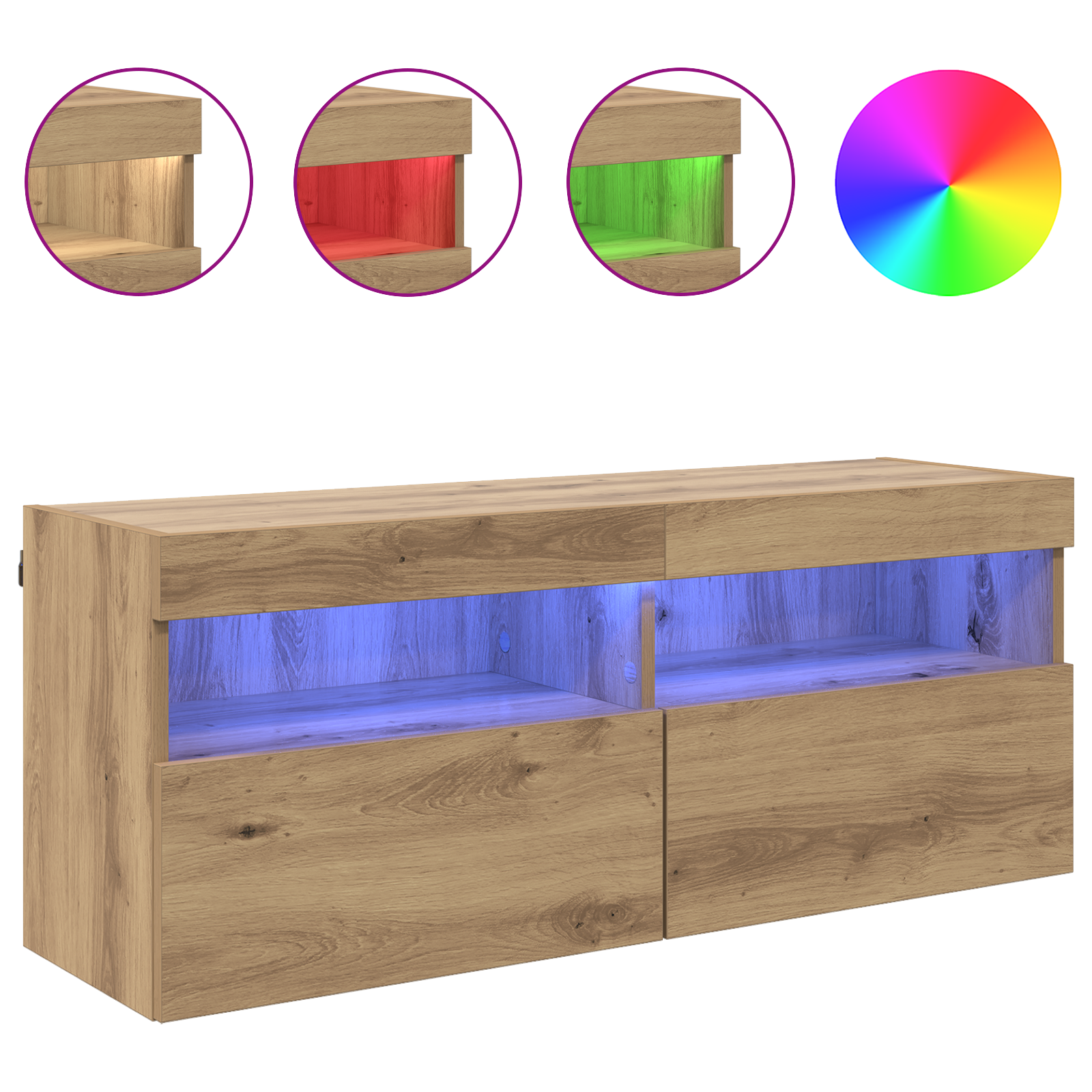 TV sieninė spintelė su LED Amatininkų ąžuolas 100 x 30 x 40 cm