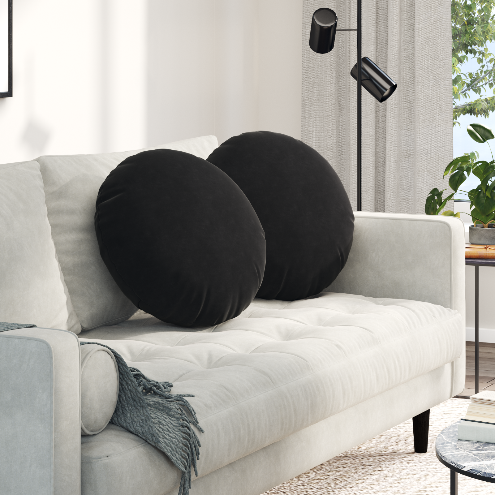 Seat cushions 2 pcs Black Ø 40 x 13 cm Velvet
