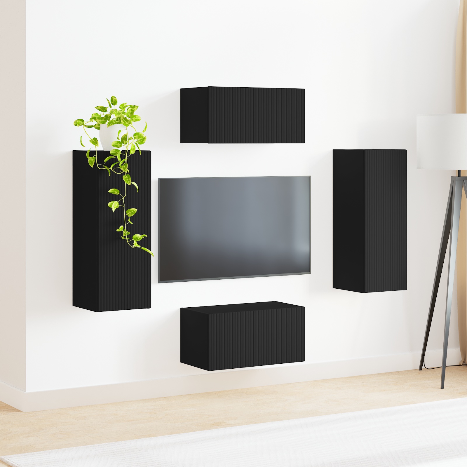 TV spintelių komplektas 2 pcs Juoda Apdirbta mediena