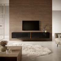 TV spintelė FREJA, 200 cm, juoda+auksinė