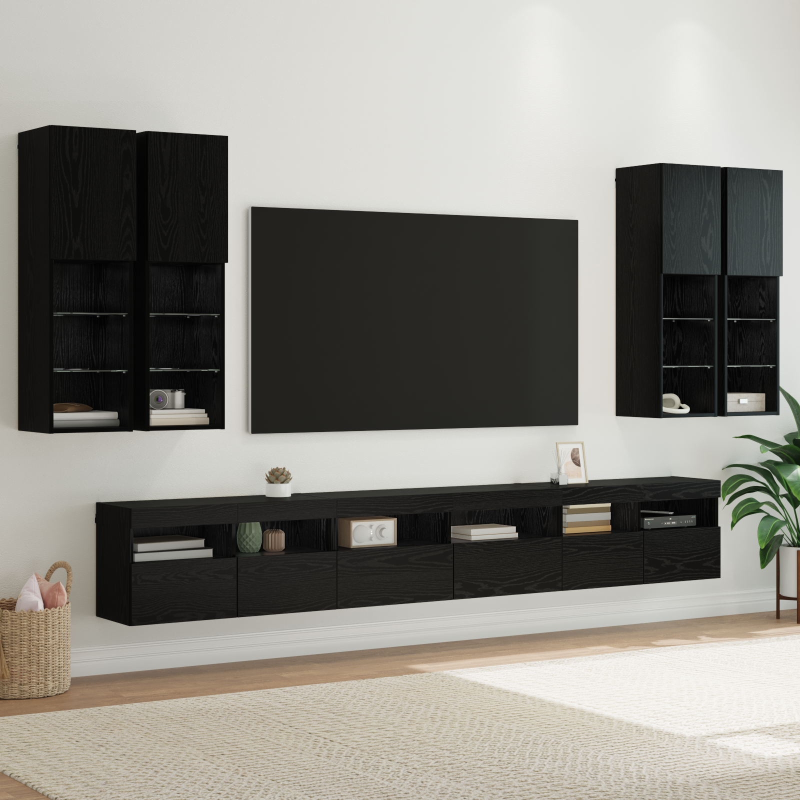 TV sieninio kabineto komplektas 7 pcs Juodas ąžuolas