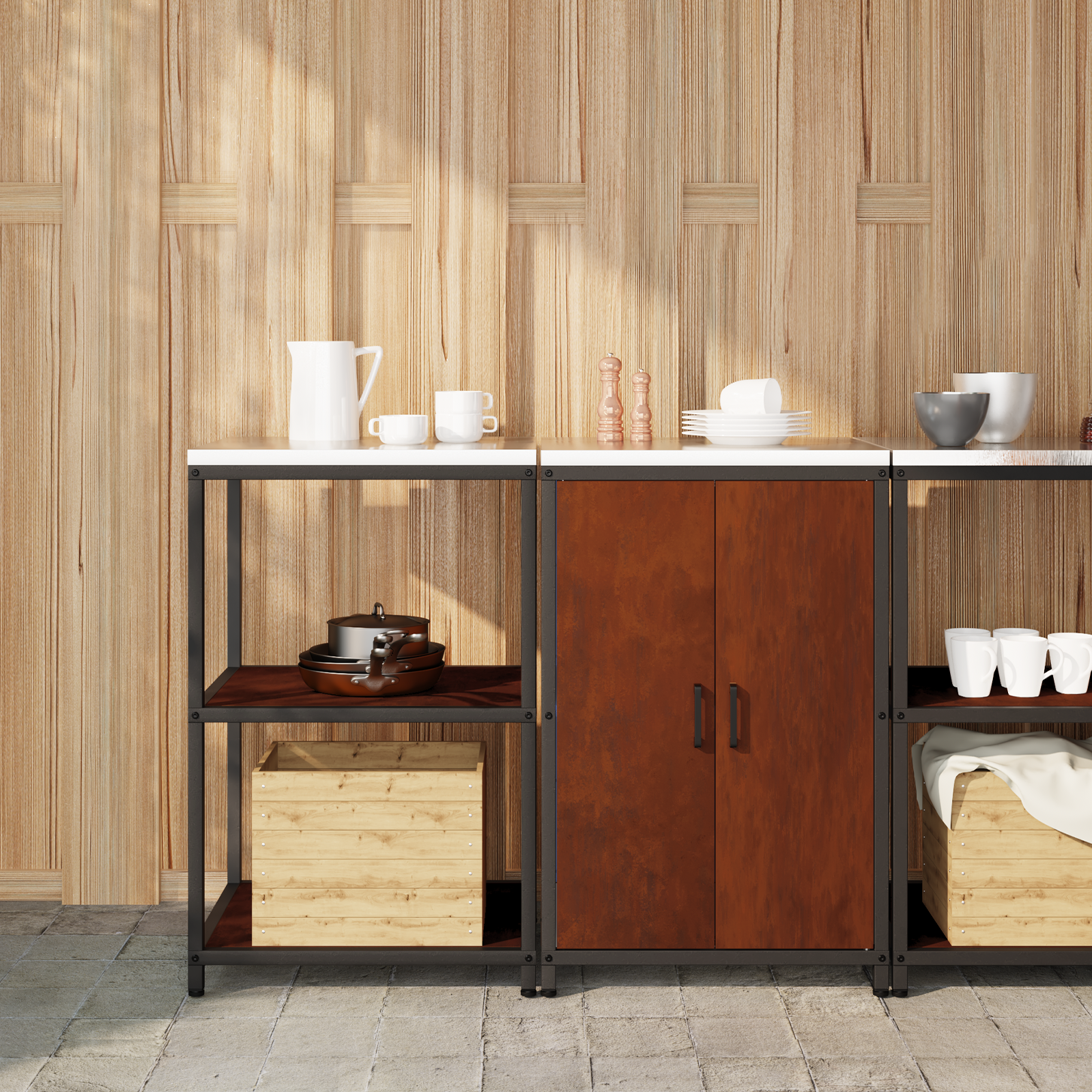 Virtuvės saugojimo rinkinys 2 pcs Rūdijanti 120 x 50 x 92 cm