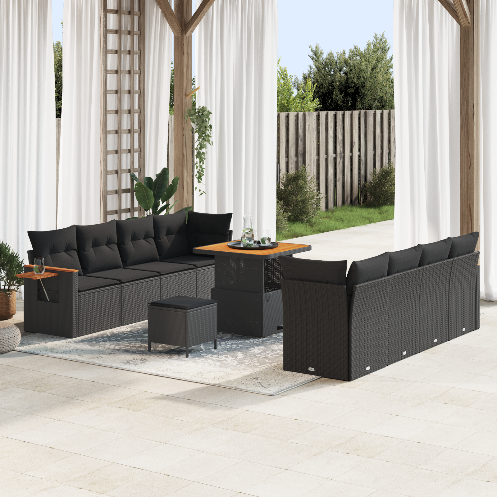 11 dalių sodo sofa rinkinys su pagalvėlėmis juoda poliratanas akacija