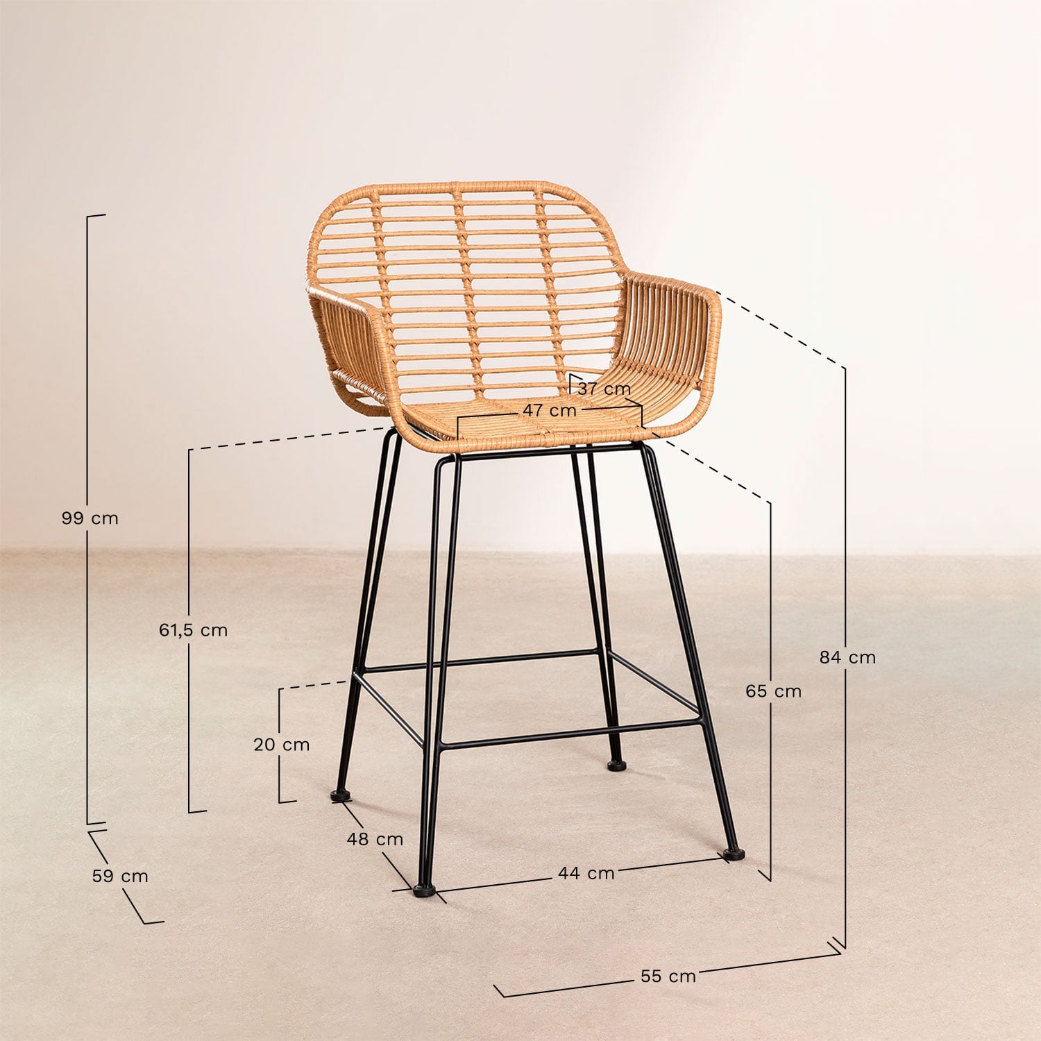 Bar Stool BARO, black, 65 cm