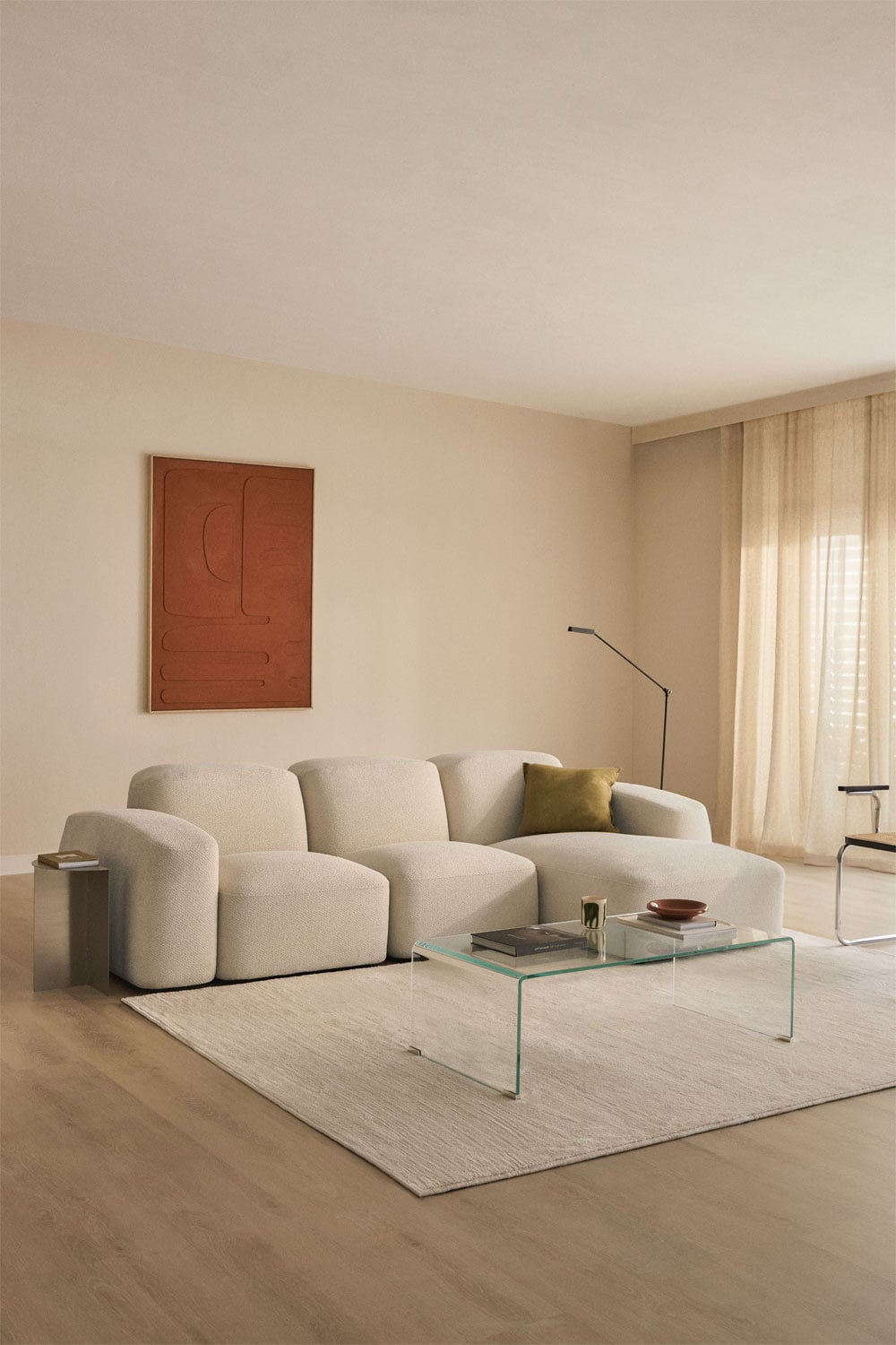 Modulinė sofa BASTIENA, storas baltas šenilas boucle