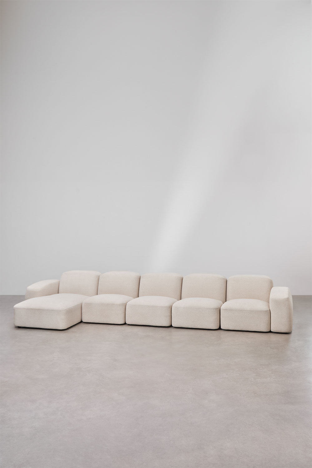 Modulinė sofa BASTIENA, storas baltas šenilas, 5 dalys