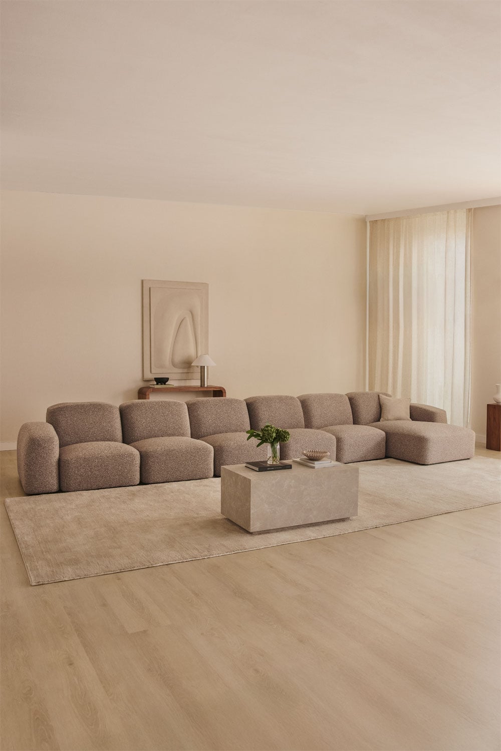 Sofos kampinis modulis kairė BASTIENA – bendras vaizdas, rudos mokos boucle boucle