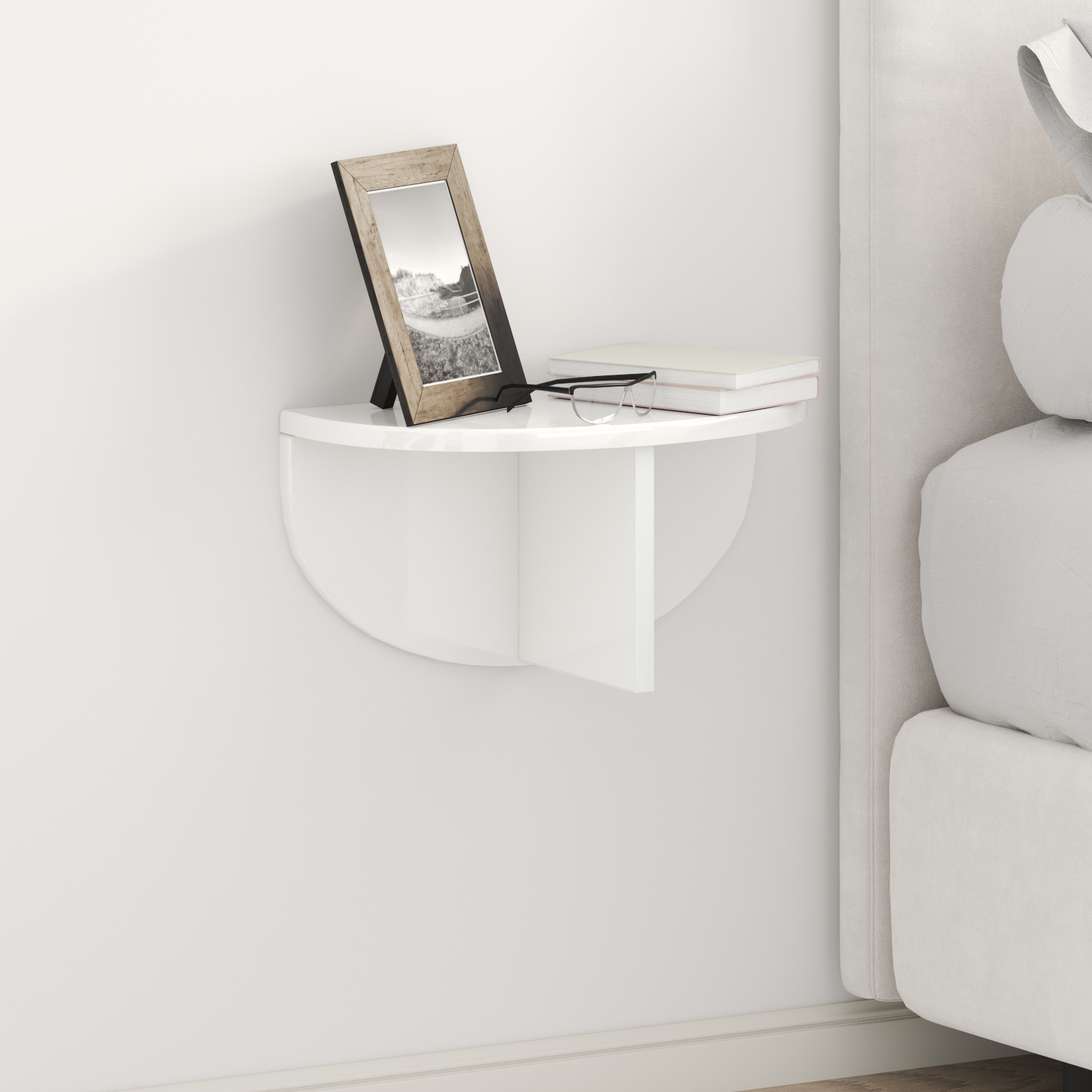 Sieninė lentyna Aukštai blizganti balta 38 x 19 x 19 cm