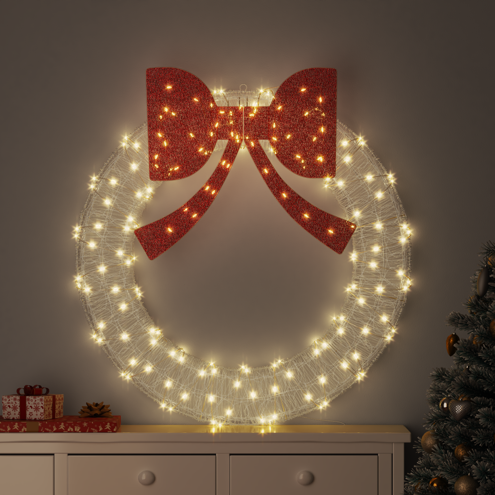 Vainags ar 150 LED silti baltām 120 cm akrils