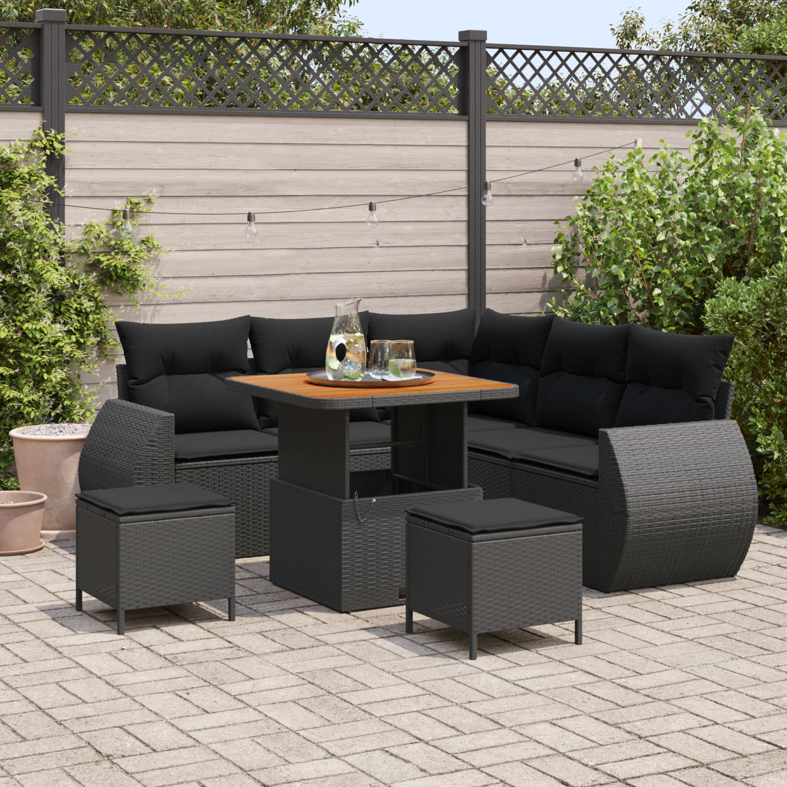 Sodo Sofų Rinkinys su pagalve 8 pcs Juoda poliratanas