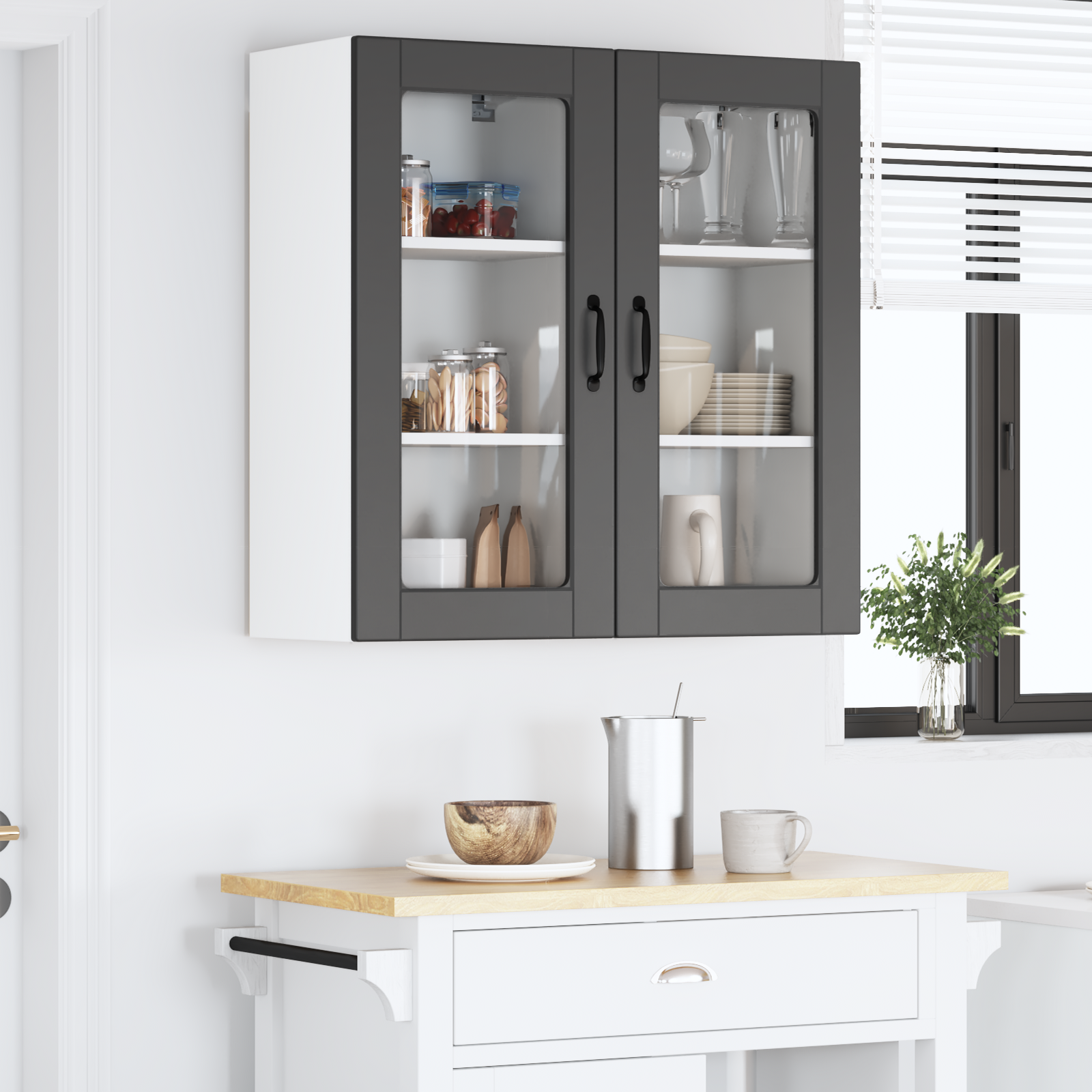 Virtuves sienas skapis 2 gab. Melns 40 x 31 x 80 cm