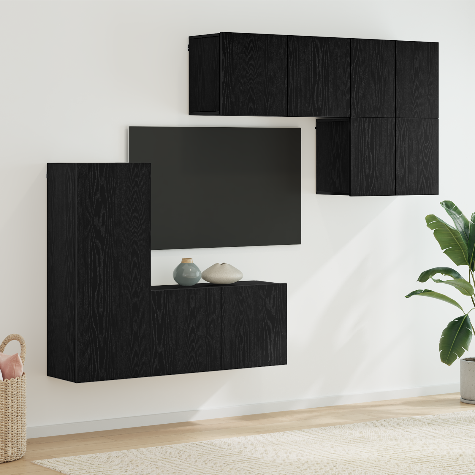 Televizoriaus sieninis modulis 5 pcs Juodas ąžuolas