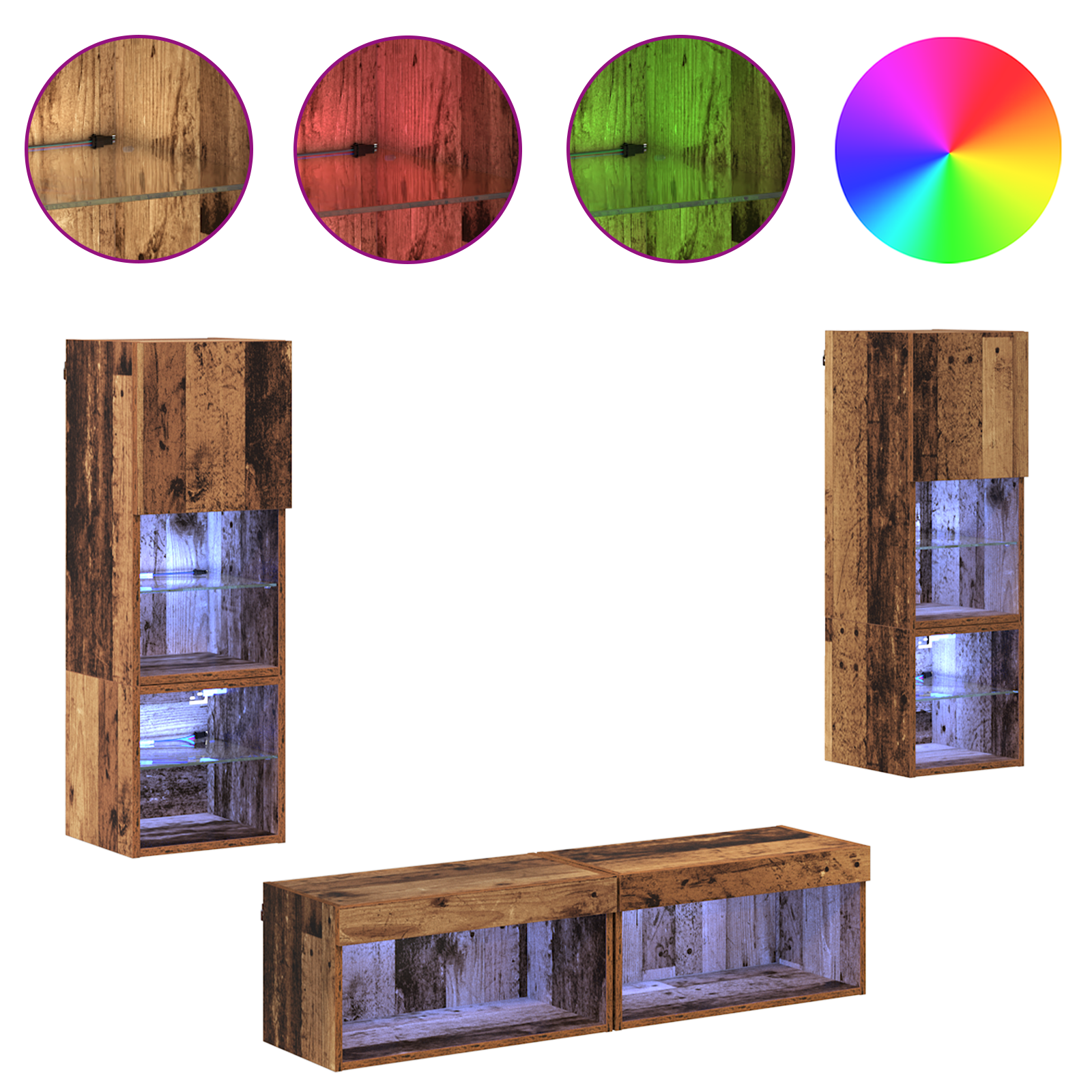 TV wall unit 6 pcs Antique wood