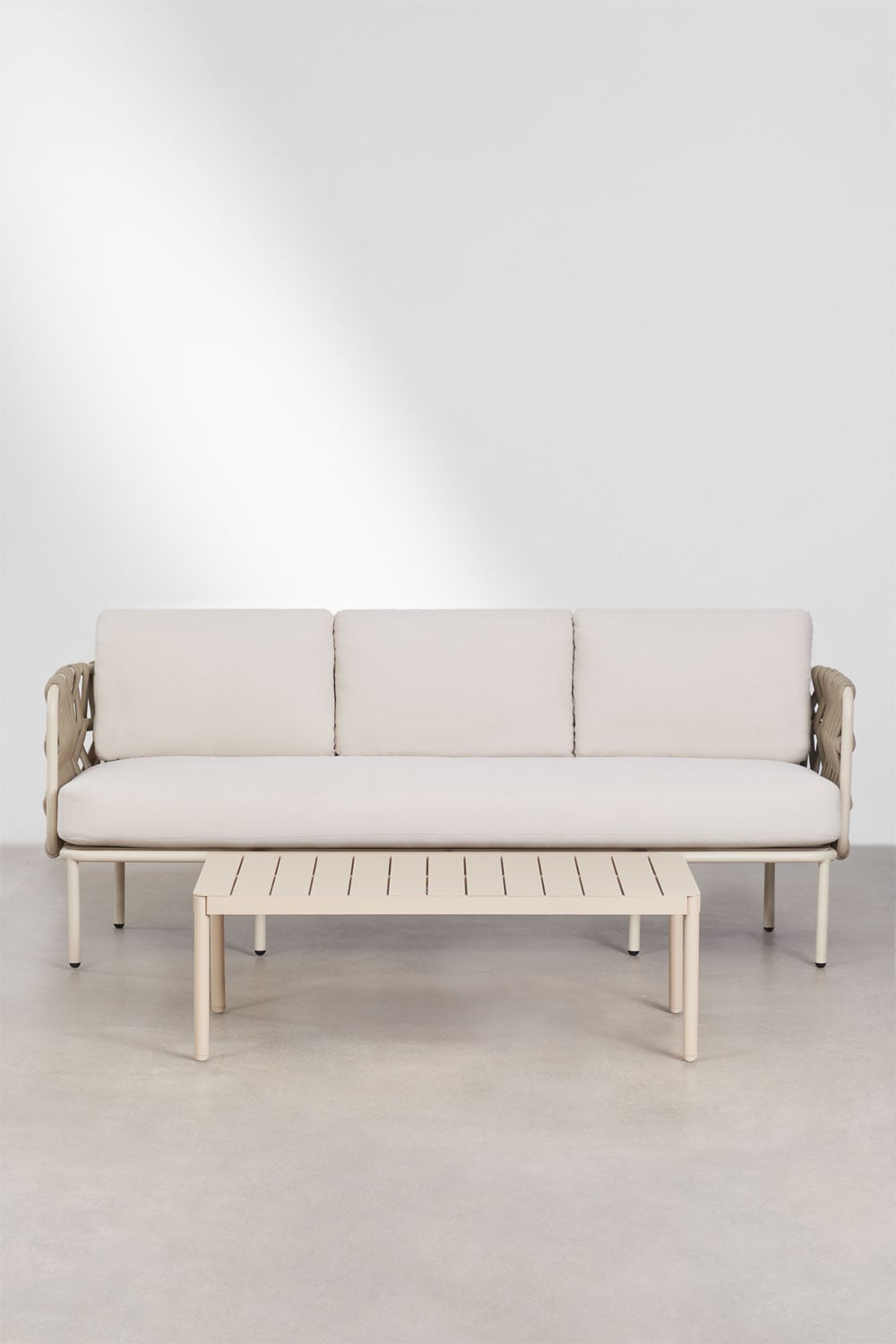 Lauko baldų komplektas TEVARY, sofa ir staliukas, bežinis
