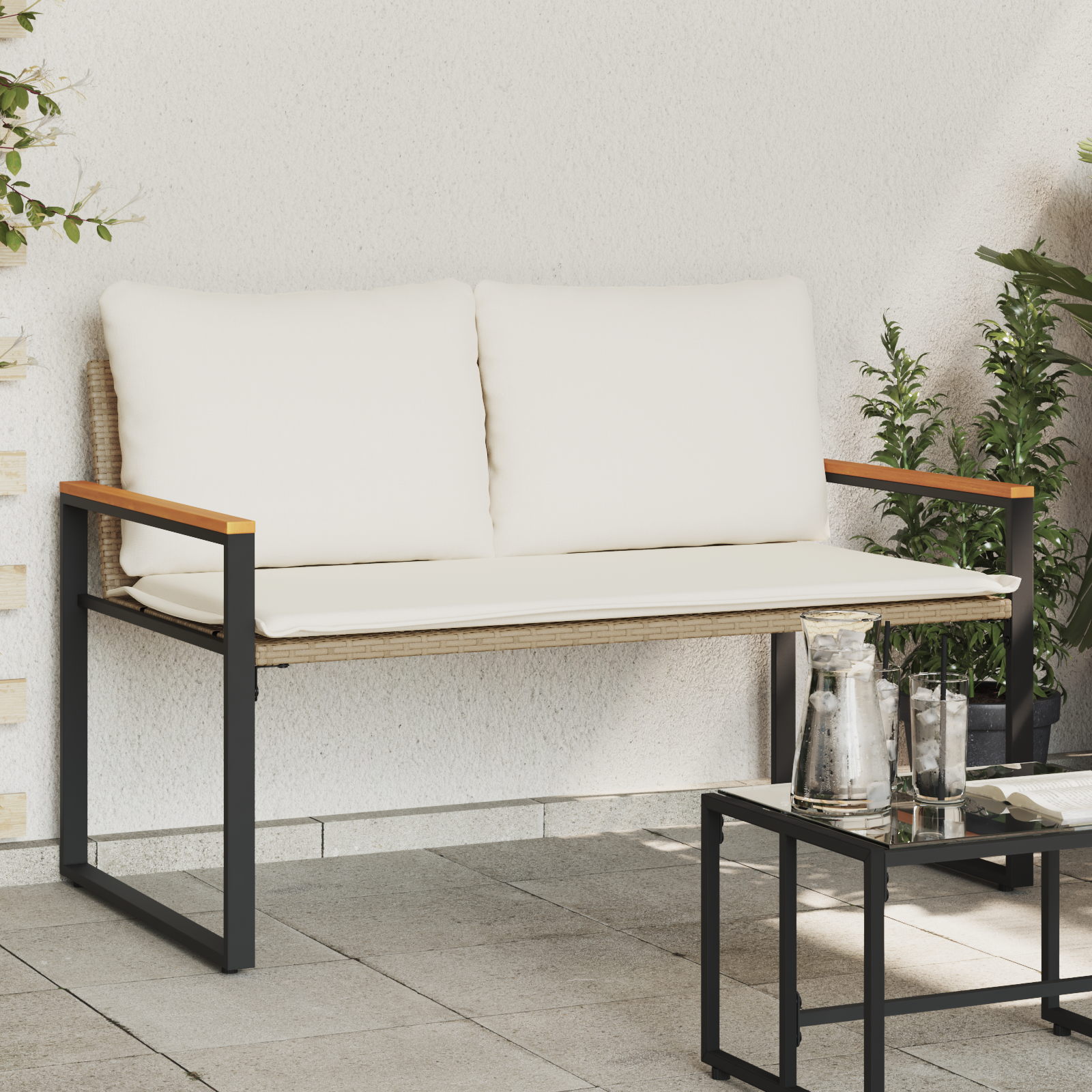 suoliukas Bežė ir kreminė balta 115 x 65 x 72 cm Ratanas