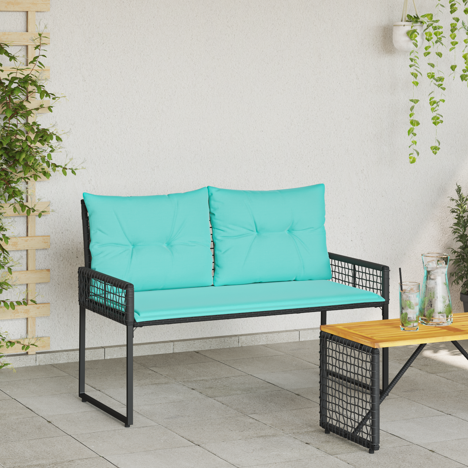 Lauko suolas su pagalve Juoda ir turkio 118 x 55 x 82 cm