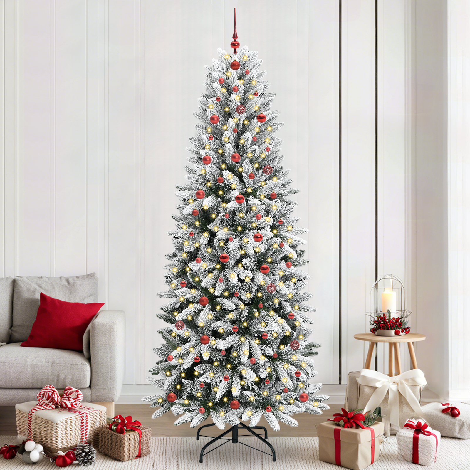 Mākslīgā Ziemassvētku eglīte WINTER PINE, ar 300 LED statīvu Balta 240 cm.